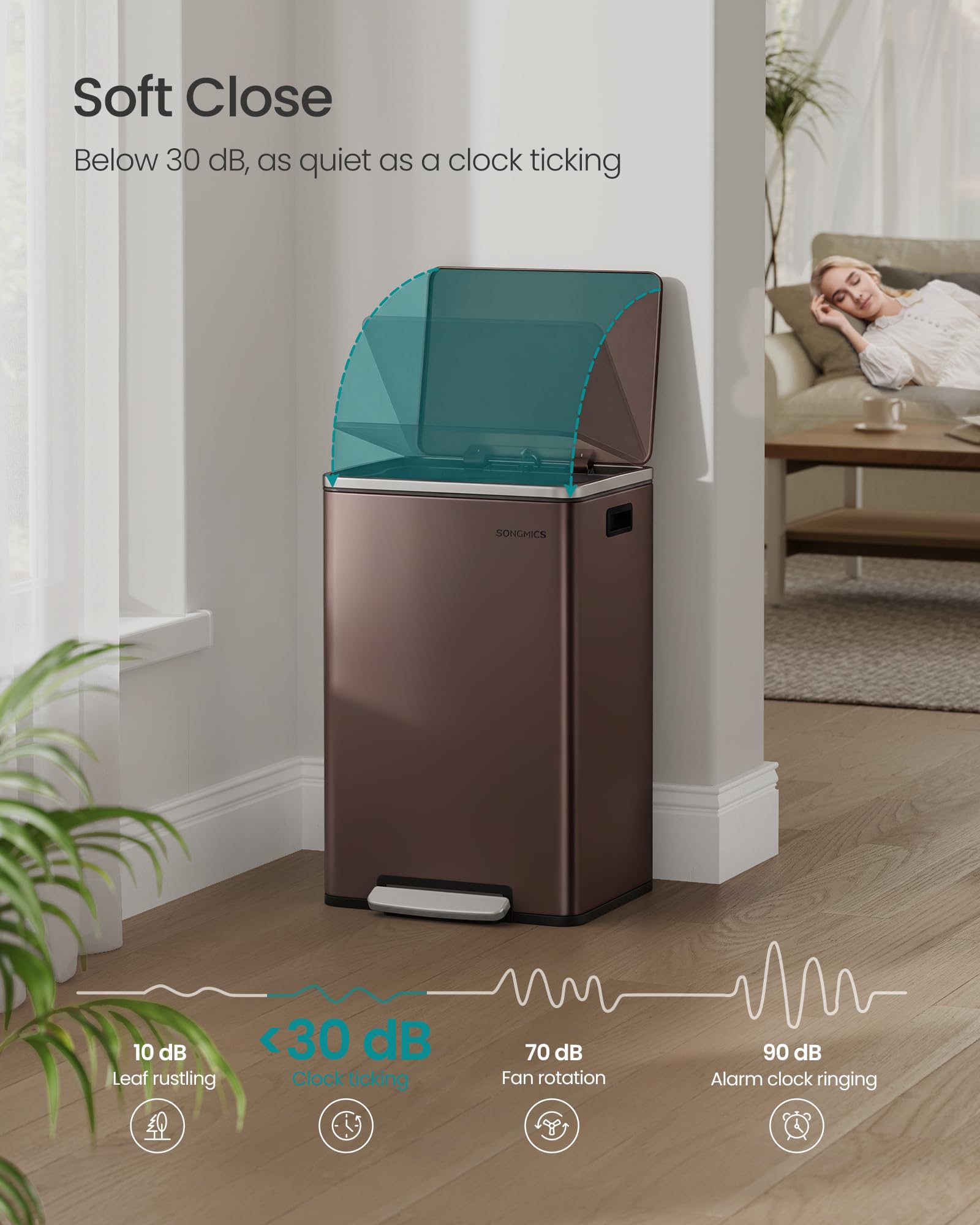 Trash Can, 13-Gallon, Stainless Steel, Soft-Close Lid