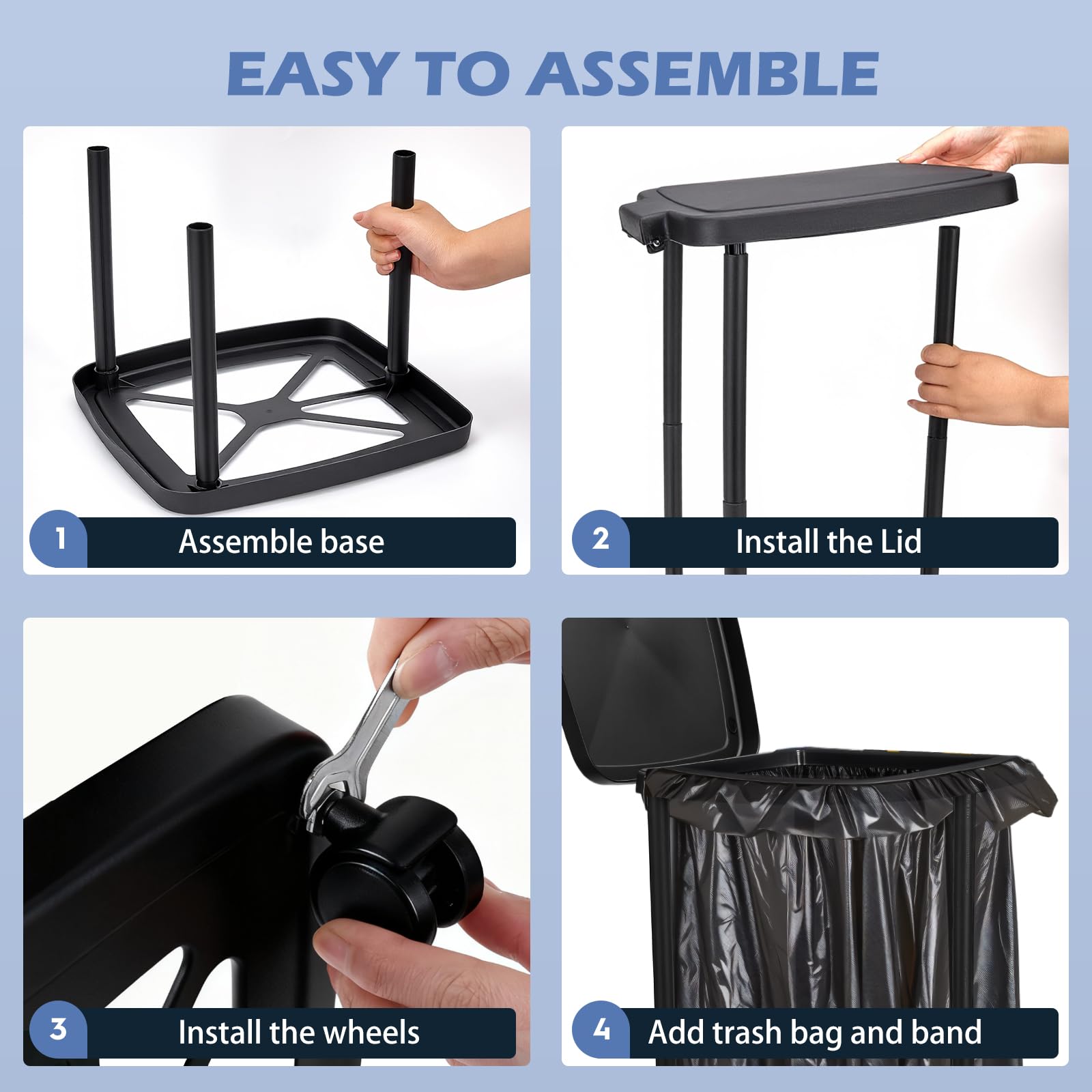 Collapsible Trash Can Camping Portable Garbage Bin Holder Stand with Wheels Plastic Outdoor Trash Can with Lid for Outside Indoor