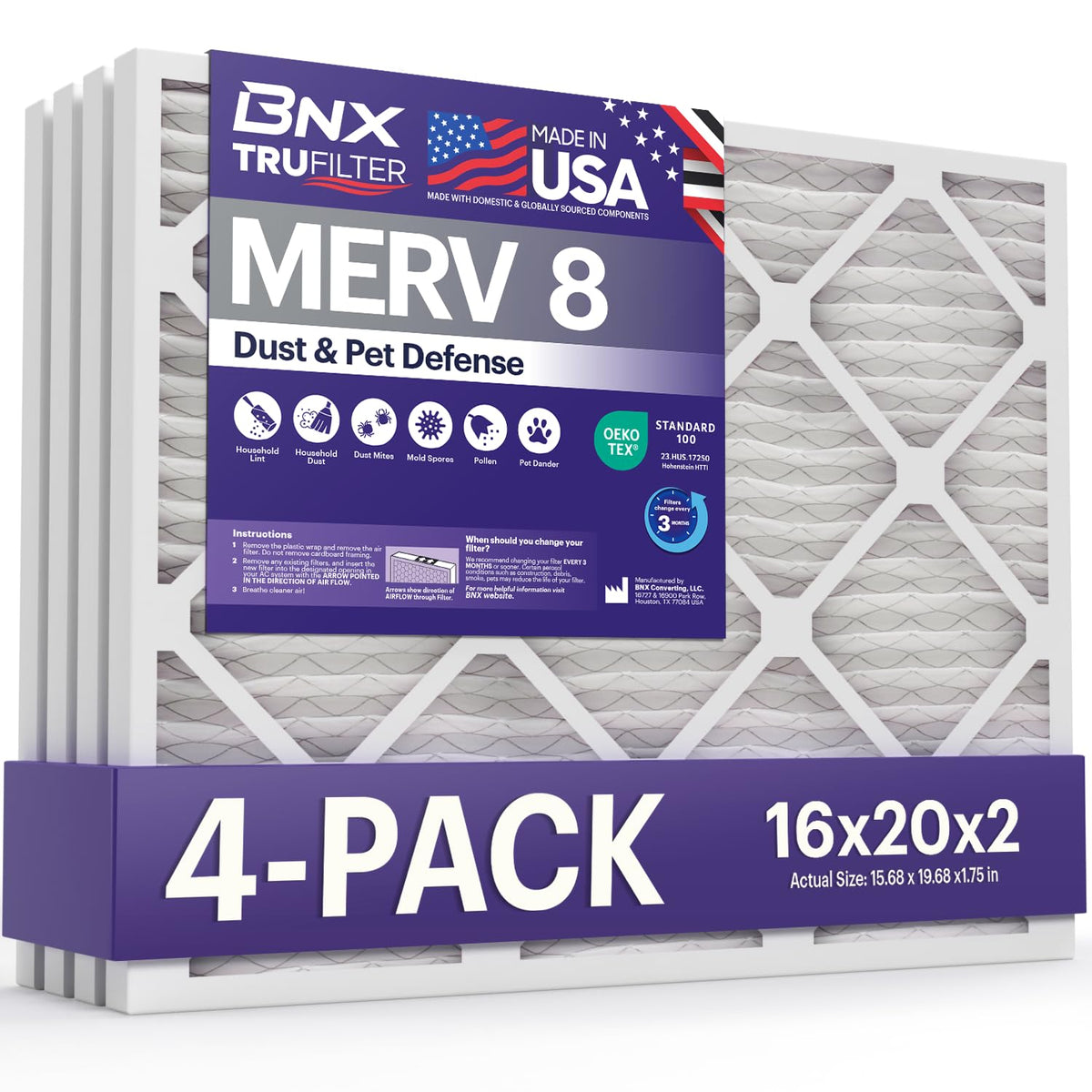 TruFilter 16x20x2 Air Filter MERV 8 (4 Count)