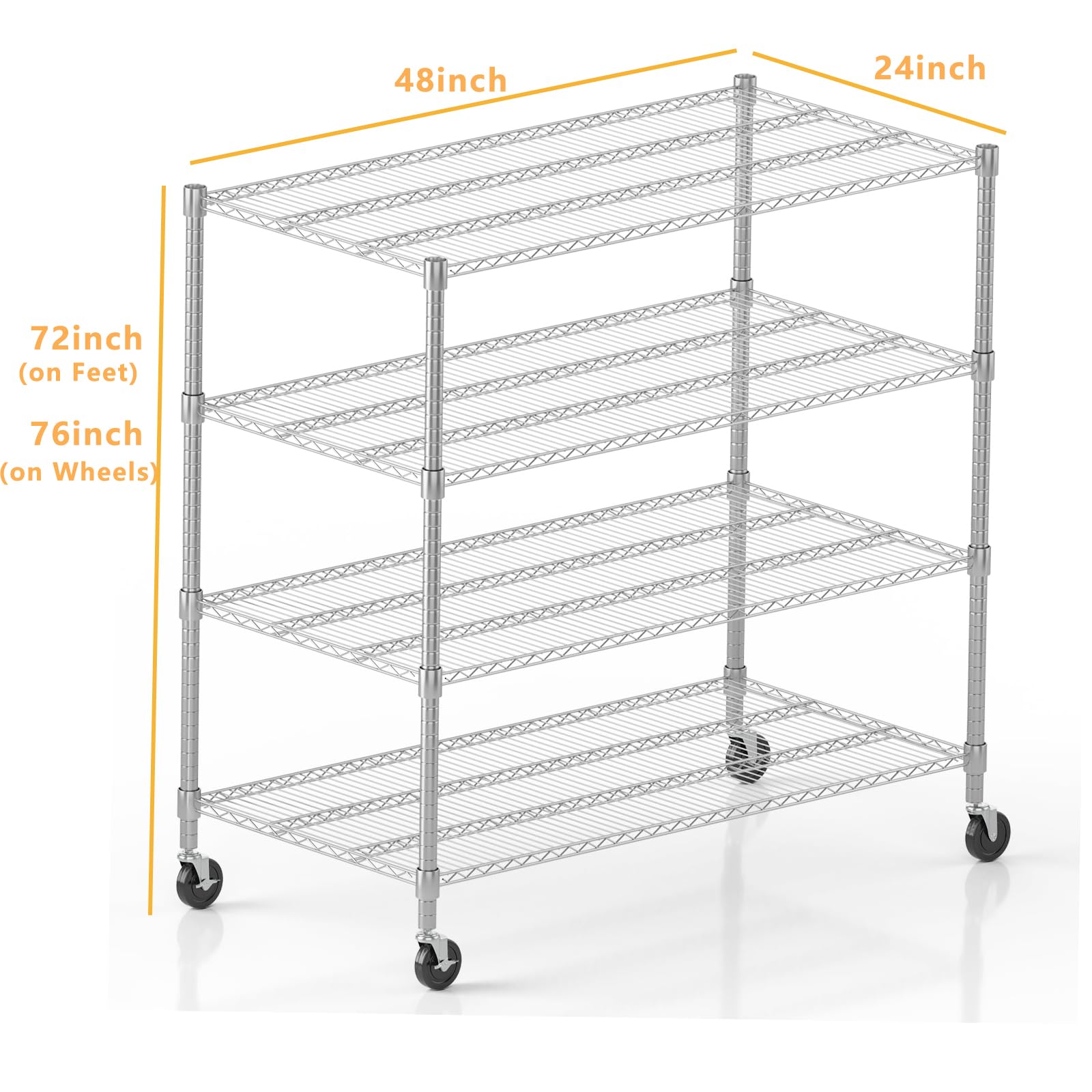 4 Tier Wire Shelving with Wheels Heavy Duty Height Adjustable Metal Shelves for Storage