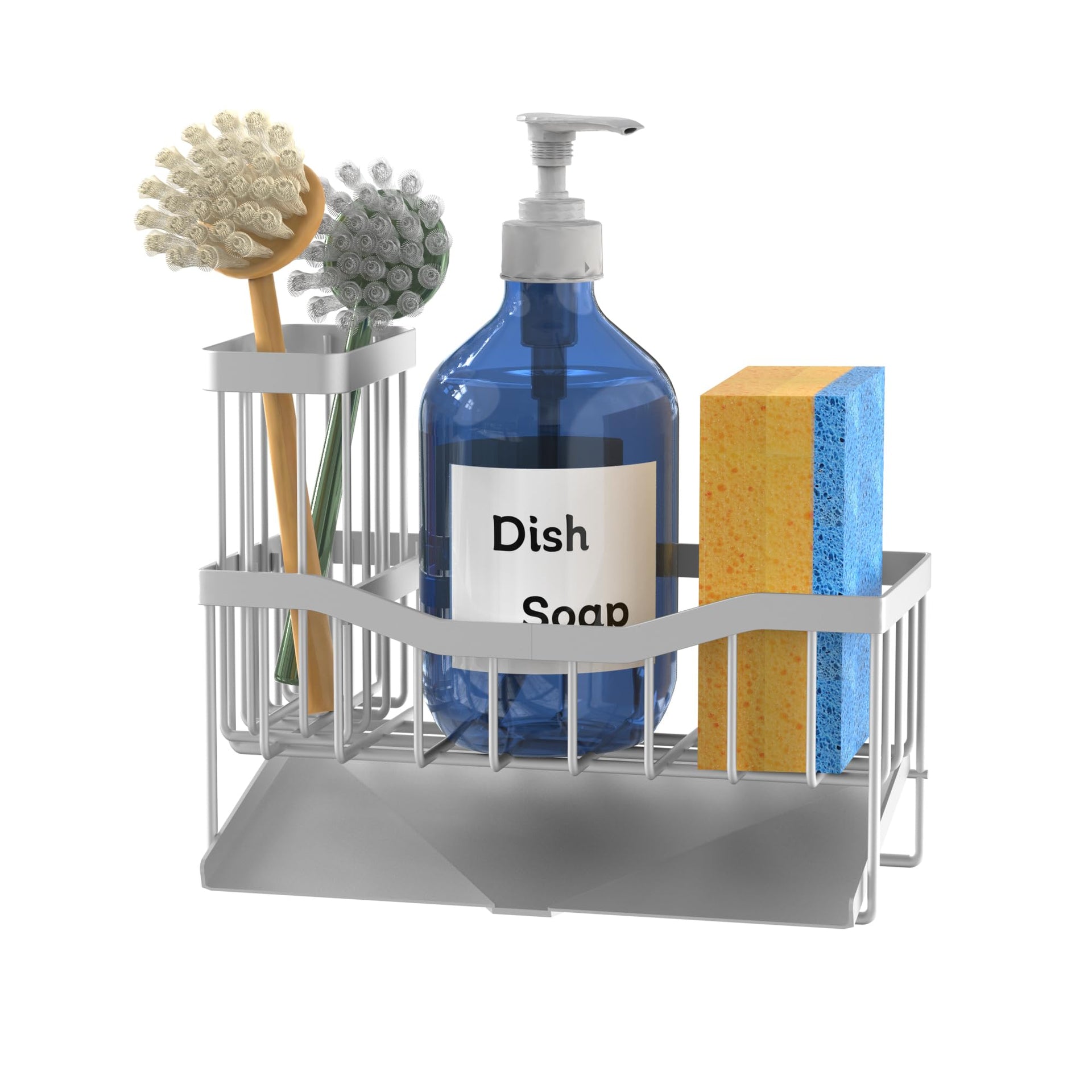 Maifan Sink Caddy Sponge Holder for Kitchen with Brush Holder and Stainless Steel Self Drain Tray