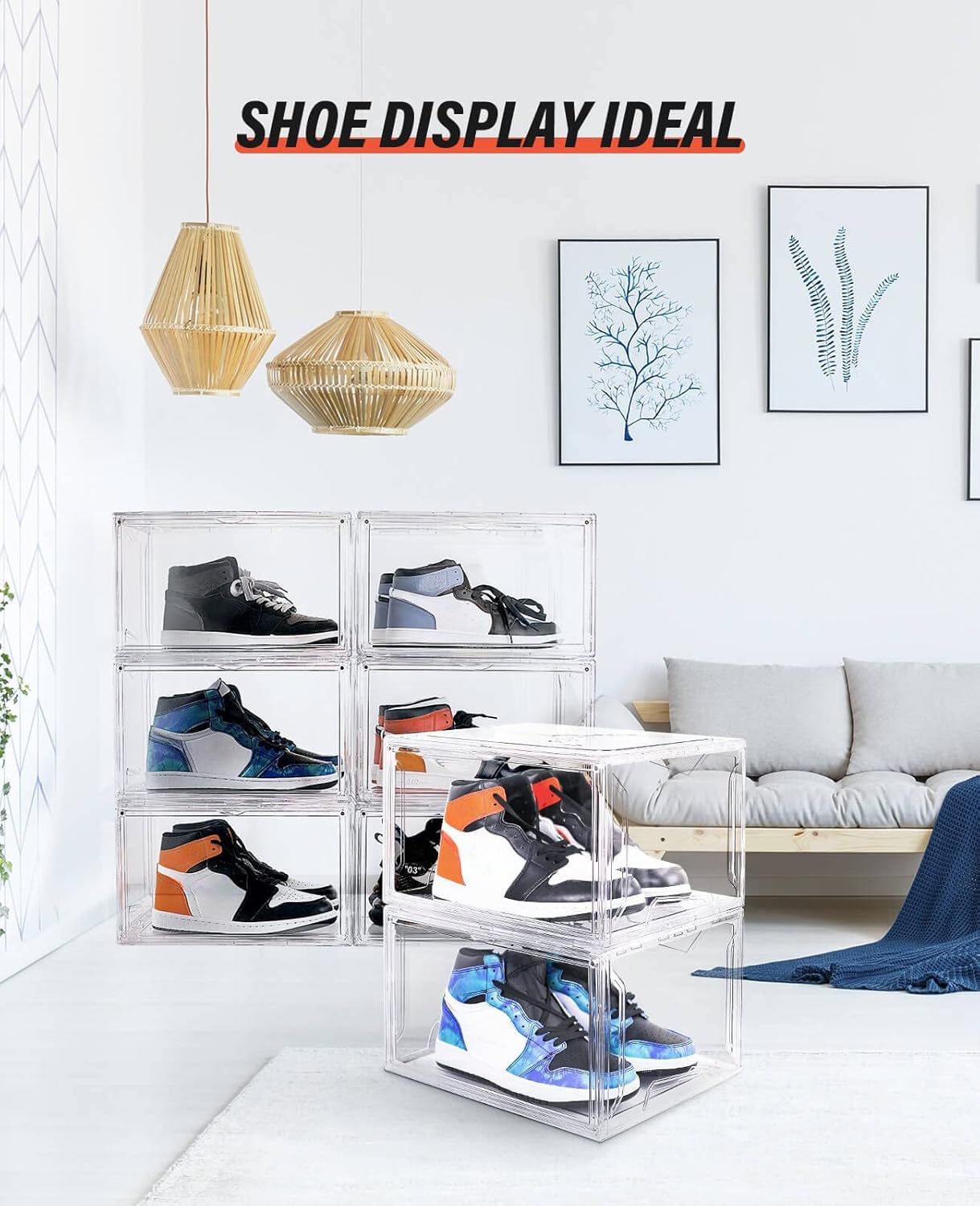 Shoe Box Clear Plastic Stackable for Sneakers (10 Count)