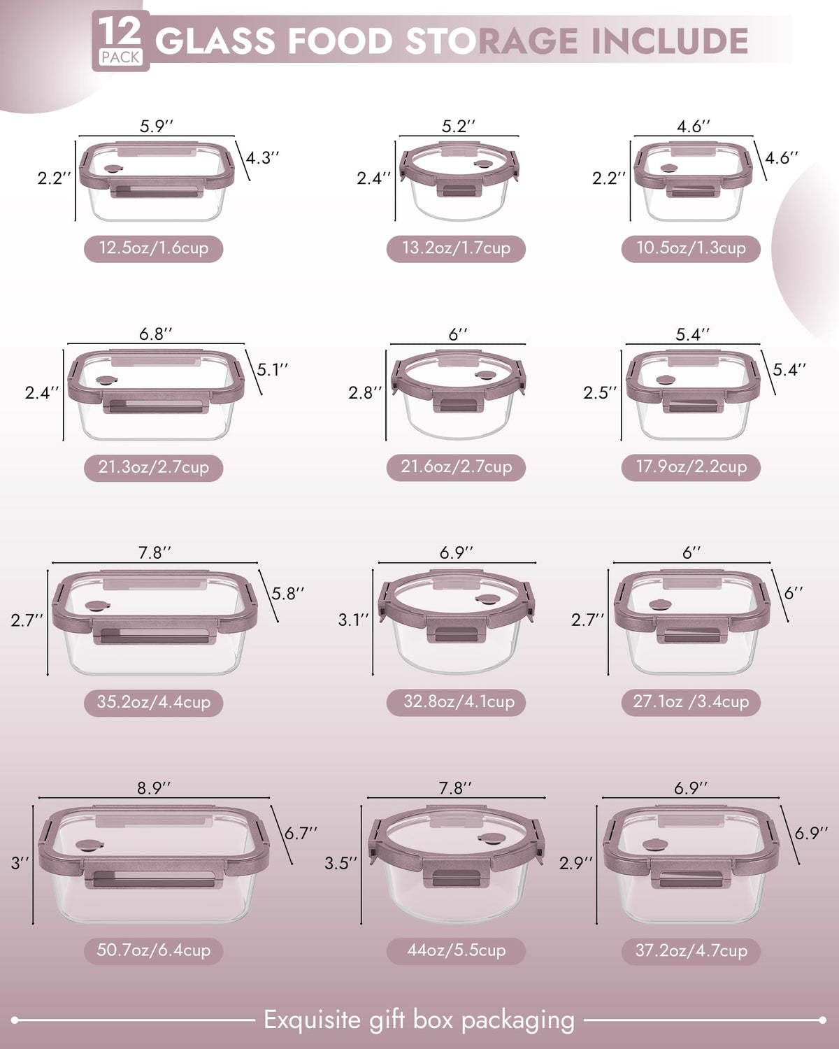 12 Pack Glass Containers with Tempered Lids (12 Count)