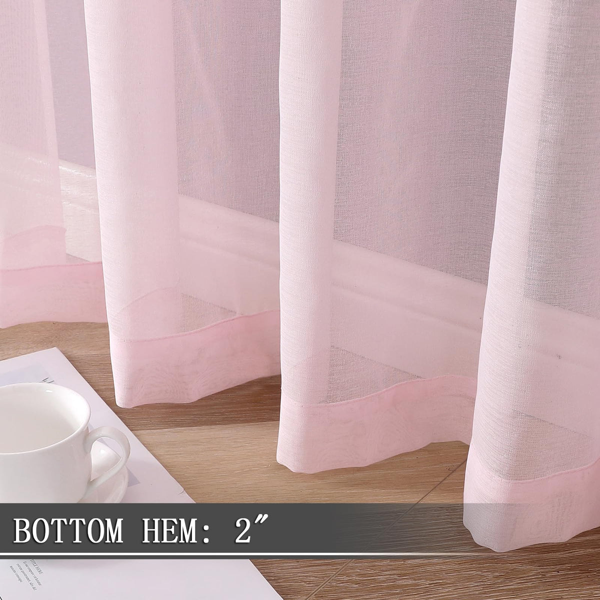 Short Sheer Curtain Living Room Linen Textured Curtains Sheer Light Filtering Voile Rod Pocket Curtain for Bedroom (2 Count)