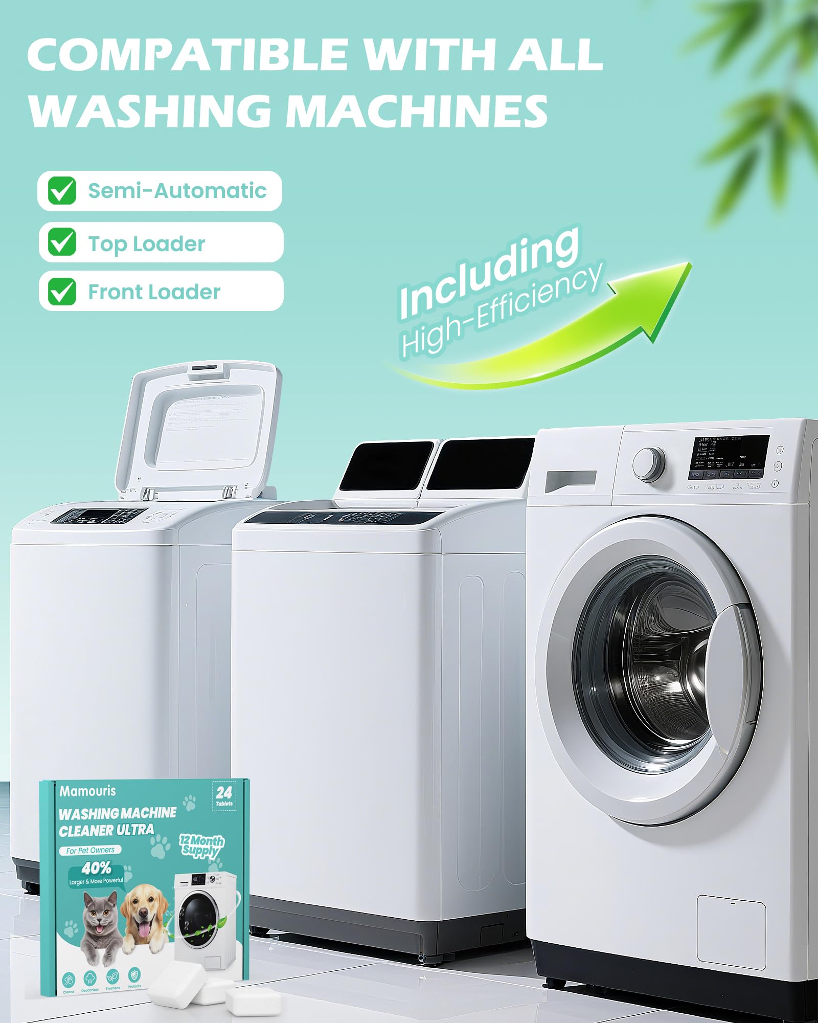 Washing Machine Cleaning Tablets Ultra 40% Stronger for Pet Owners 24 Pack (24 Count)
