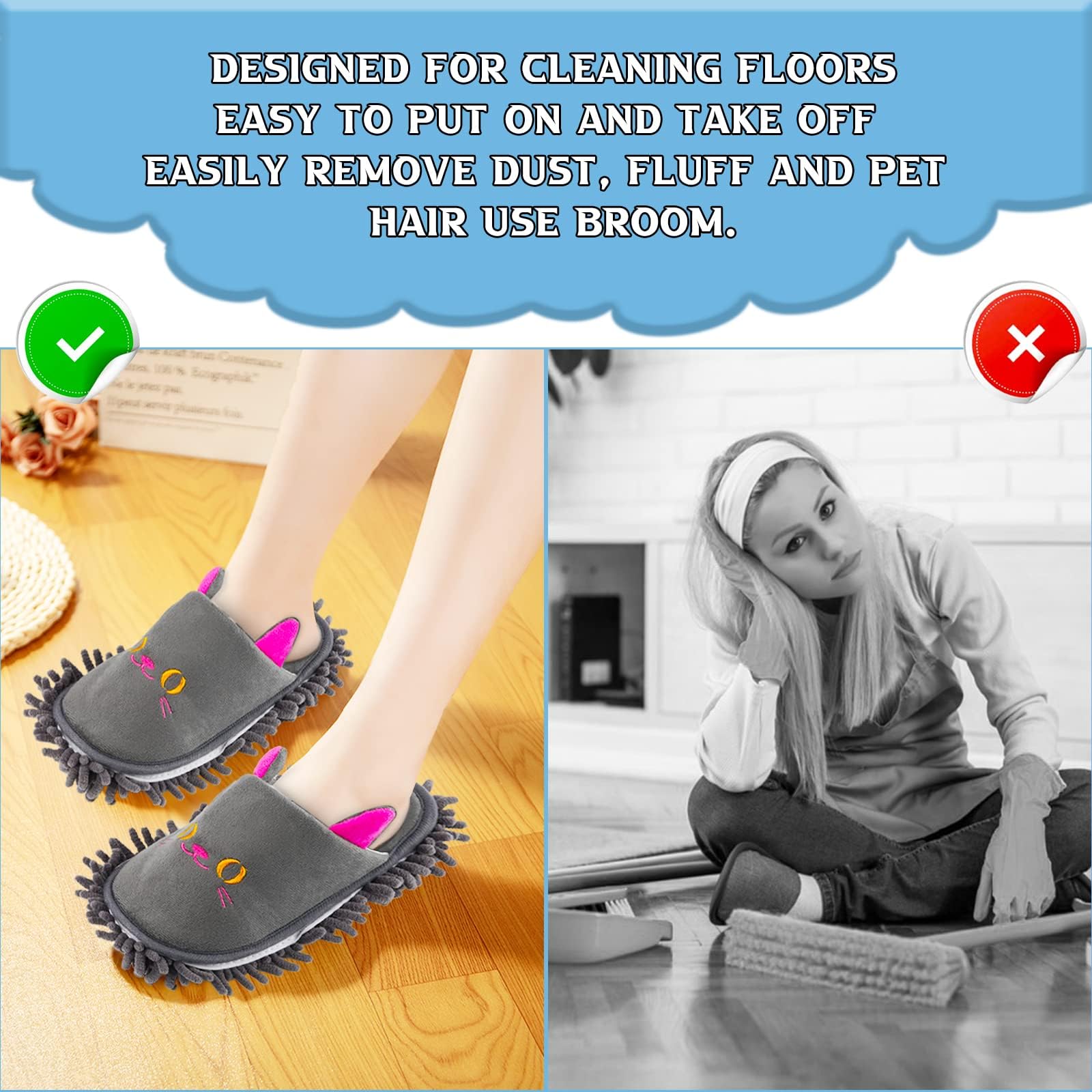 Non slip Microfiber Mop Slippers Floor Dusting for Home Dark Gray