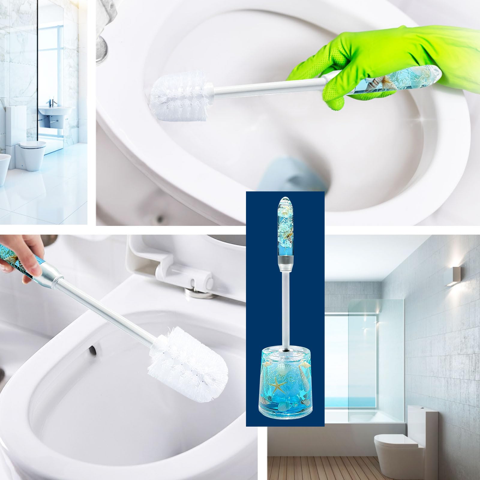 Toilet Brush and Holder Acrylic with Nature Seashell