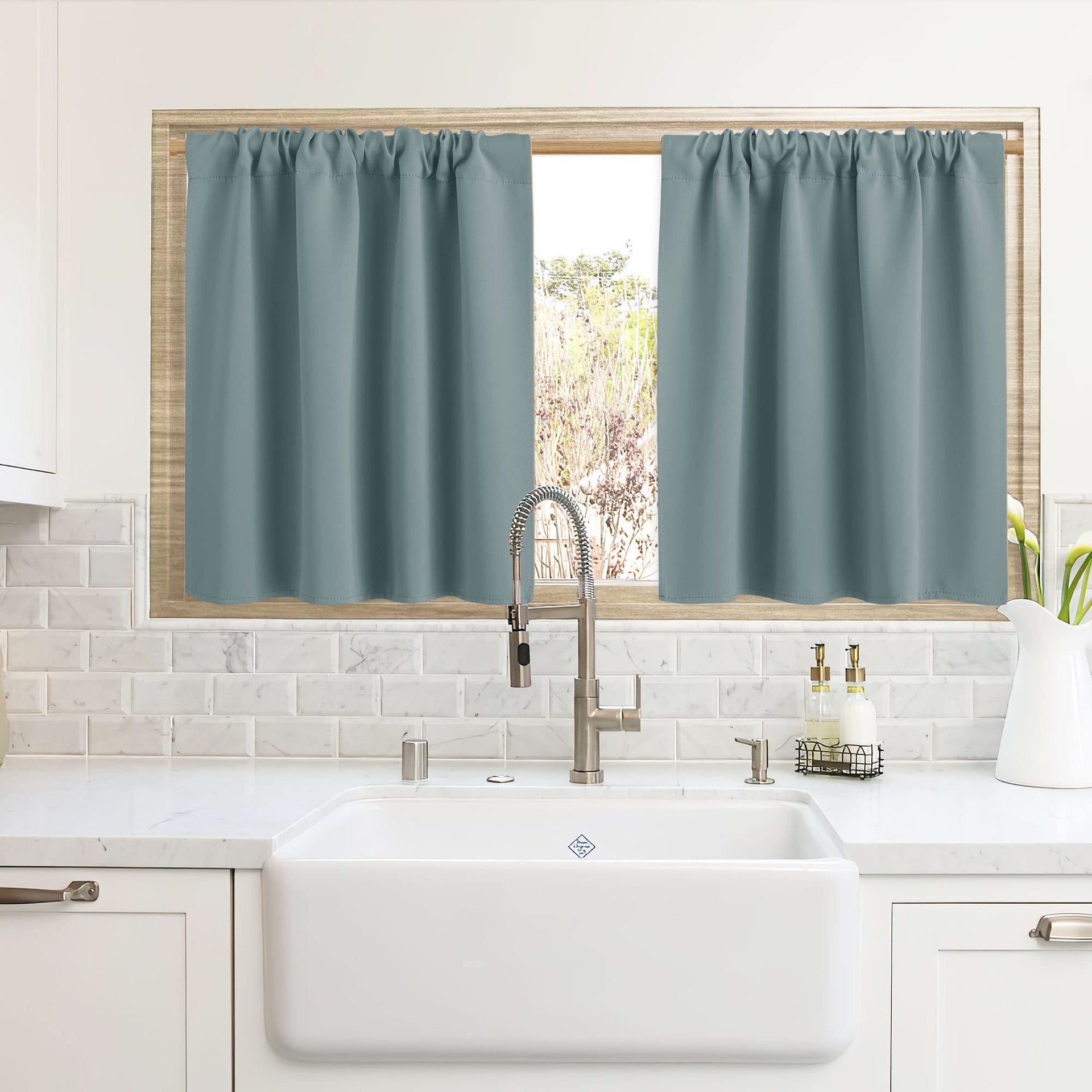 Cafe Blackout Curtains 24 inch Length for RV Camper Kitchen Window (2 Count)