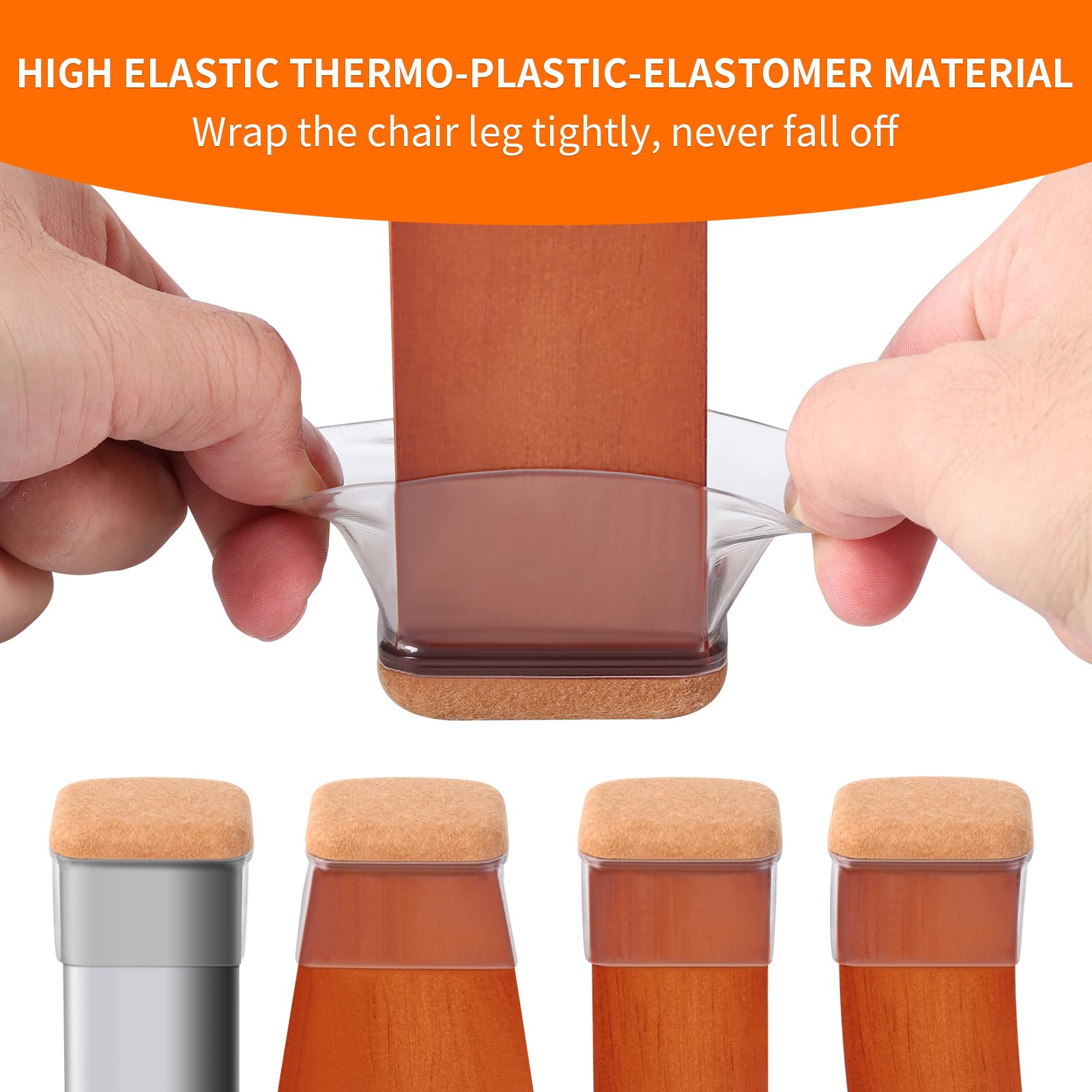 8 Pcs Rectangle Clear Silicone Chair Leg Floor Protectors (8 Count)