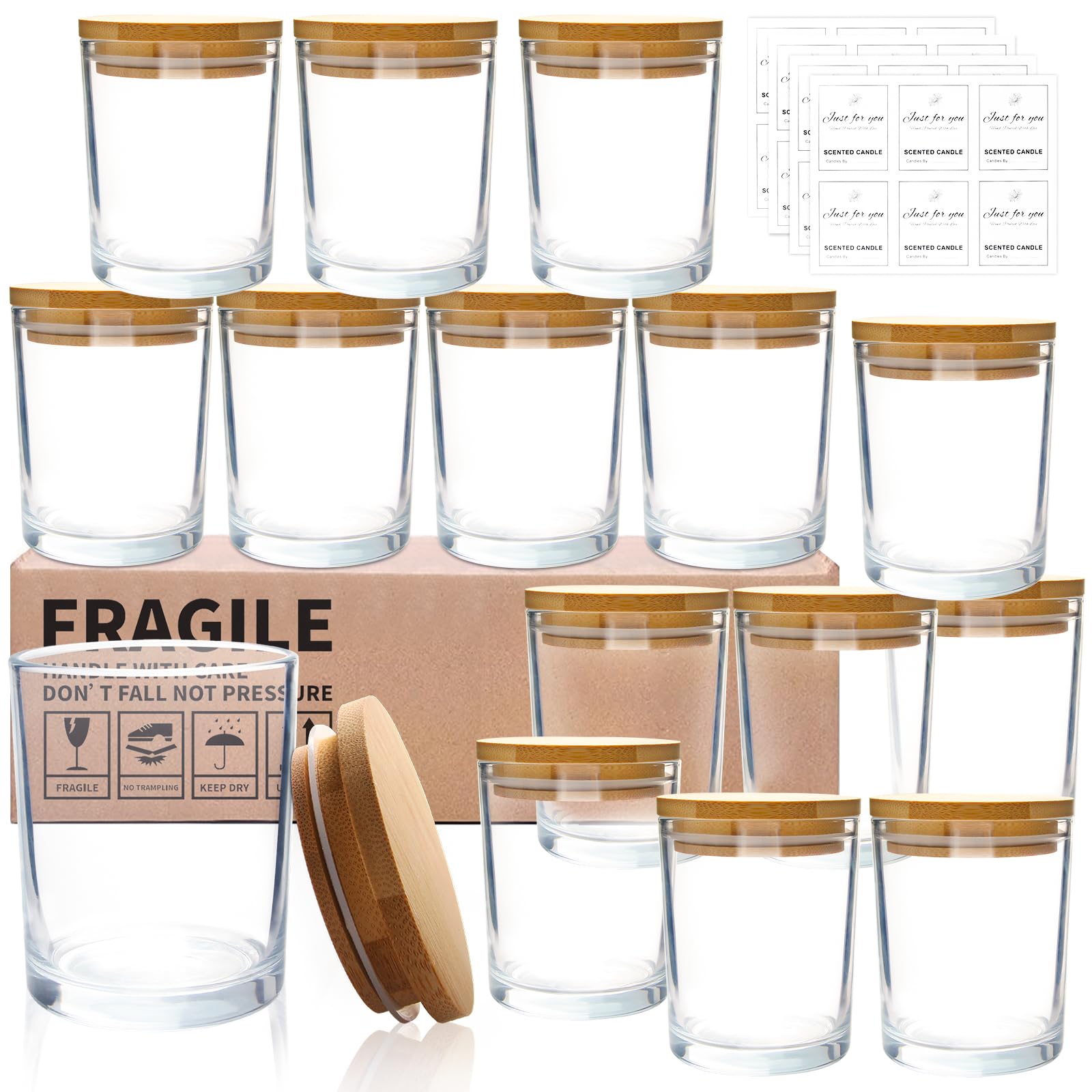 15 Pack 7 OZ Clear Candle Jars with Bamboo Lids (15 Count)