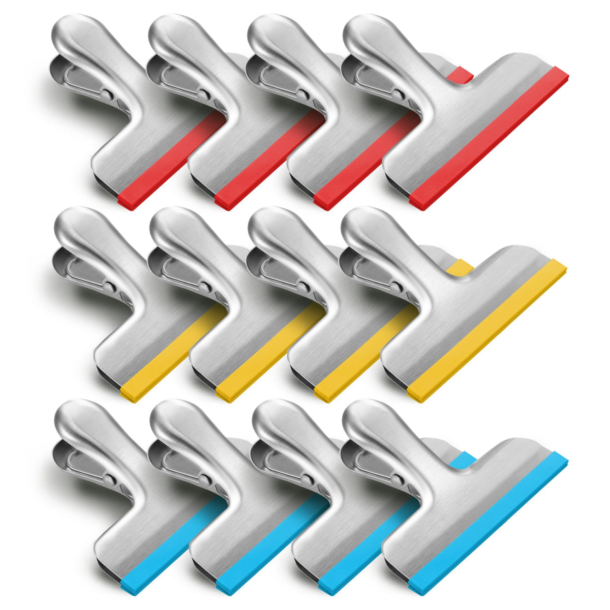 12 Pack Stainless Steel Chip Bag Clips Covered with Silicone (12 Count)
