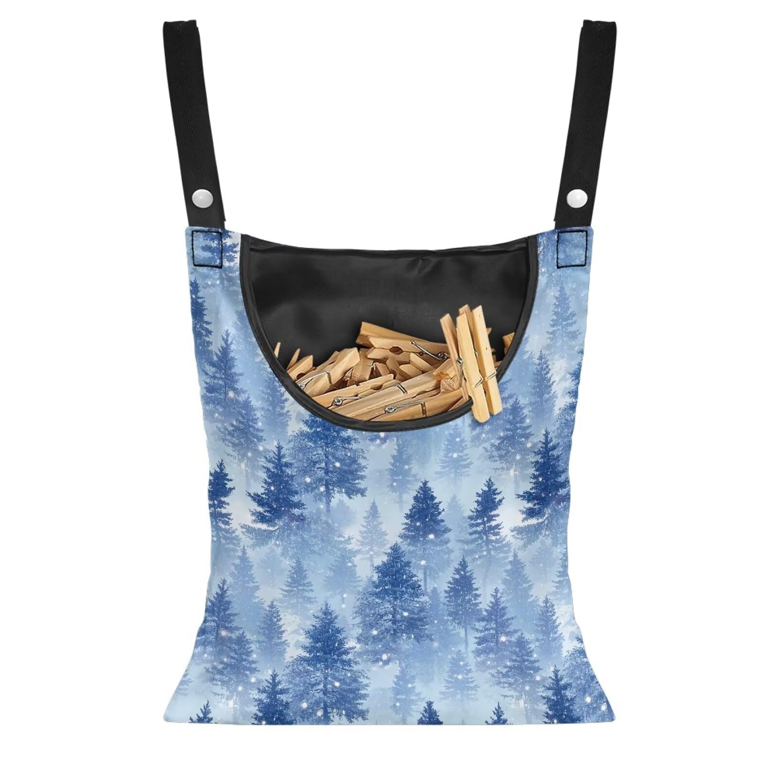 Winter Pine Forest Laundry Clothespin Bag Holds 100 Medium