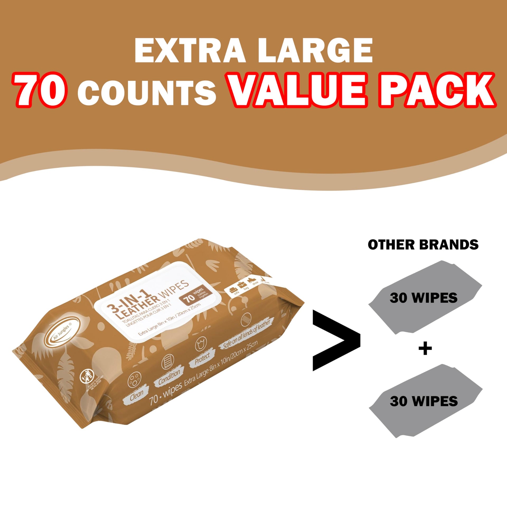 3in1 Leather Cleaner Wipes 70 Count (210 Count)