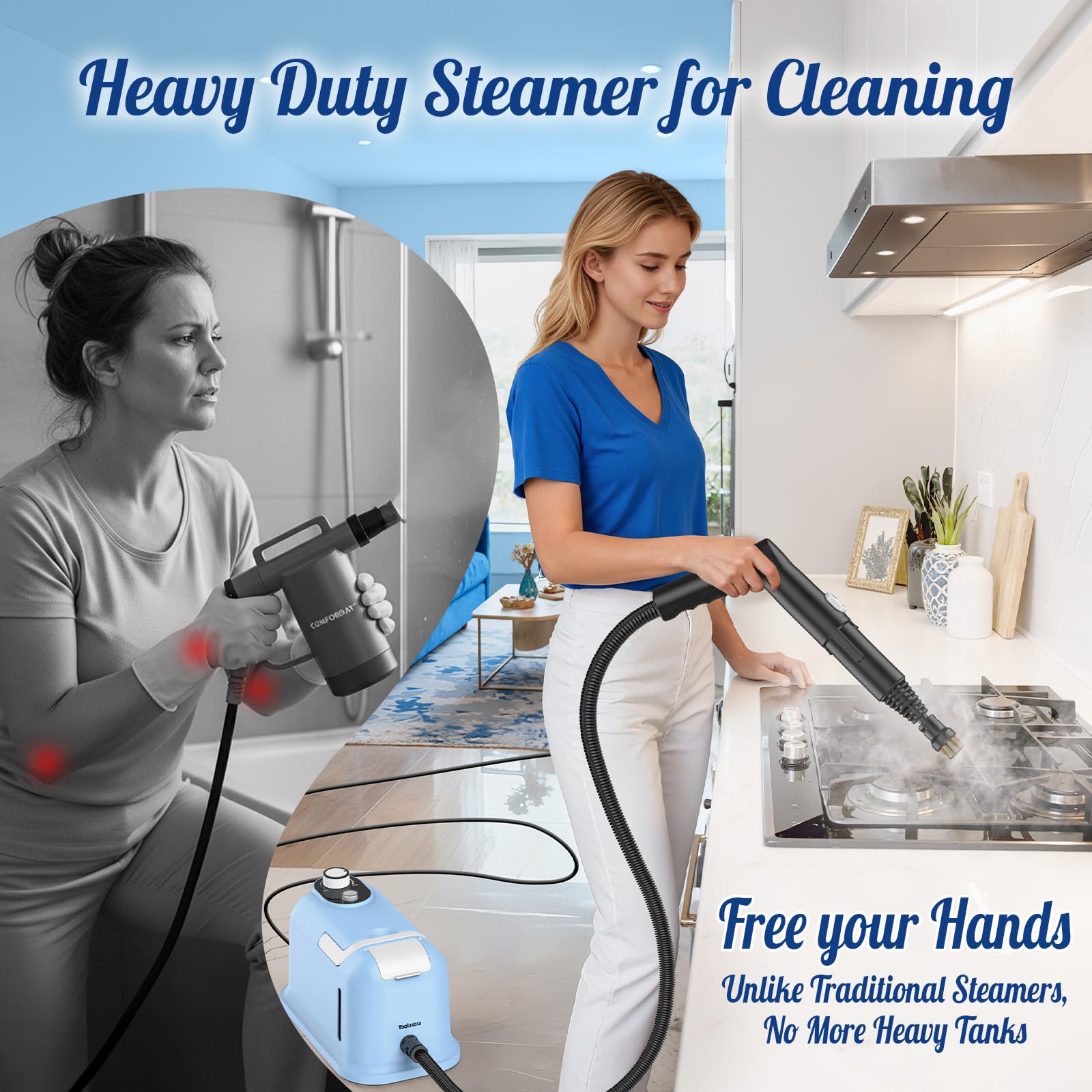 60.87oz Heavy Duty Steam Cleaner 10s Rapid Heating Handheld Steam Cleaner for Home
