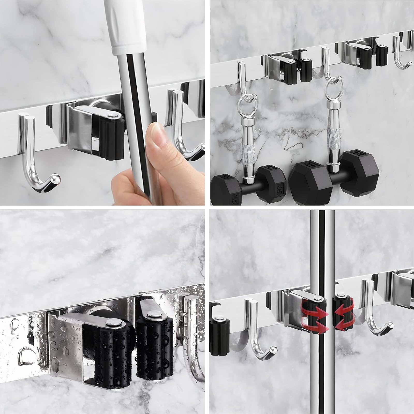 2 Packs 5 Racks and 4 Hooks Mop and Broom Holder Wall Mount (9 Count)