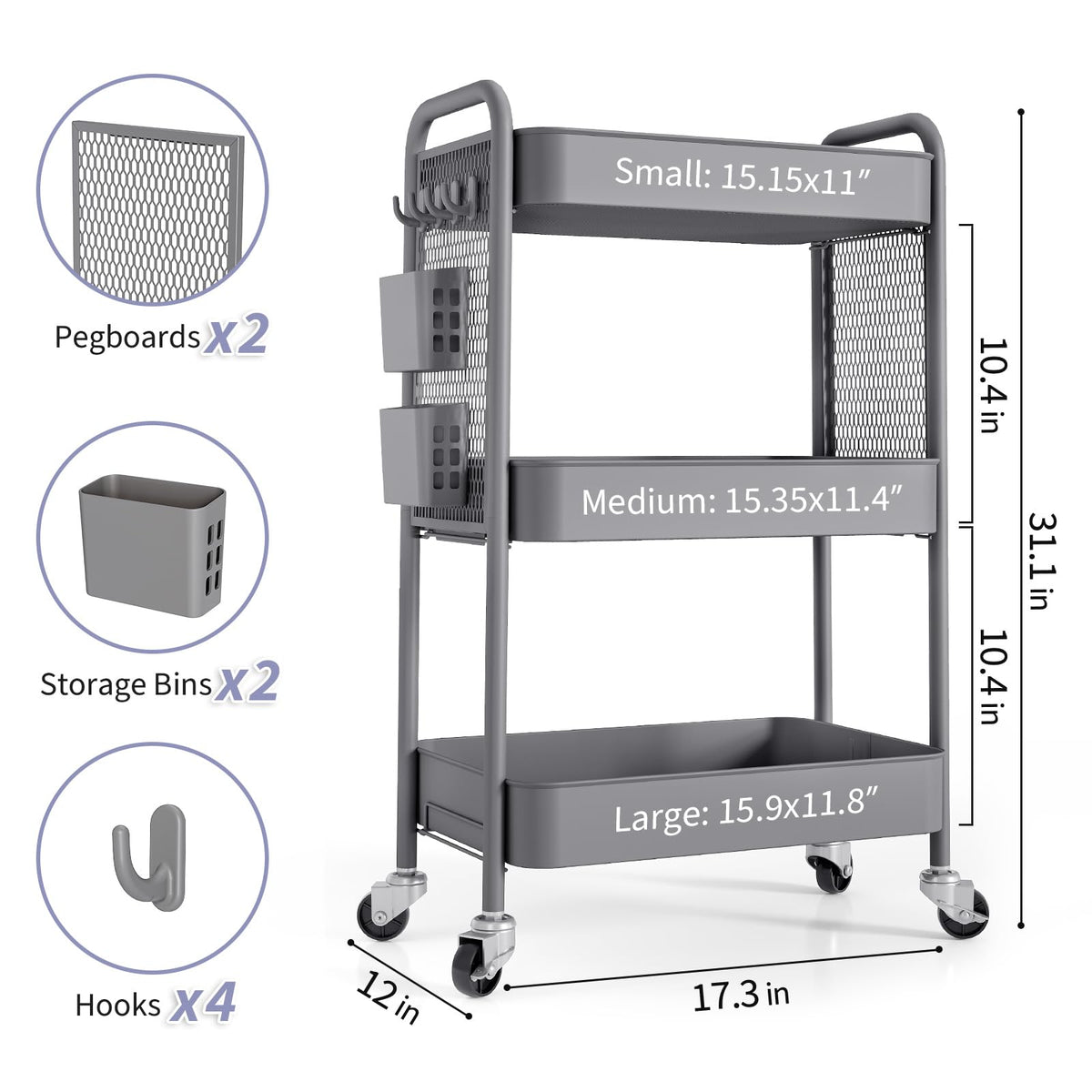 3 Tier Rolling Cart