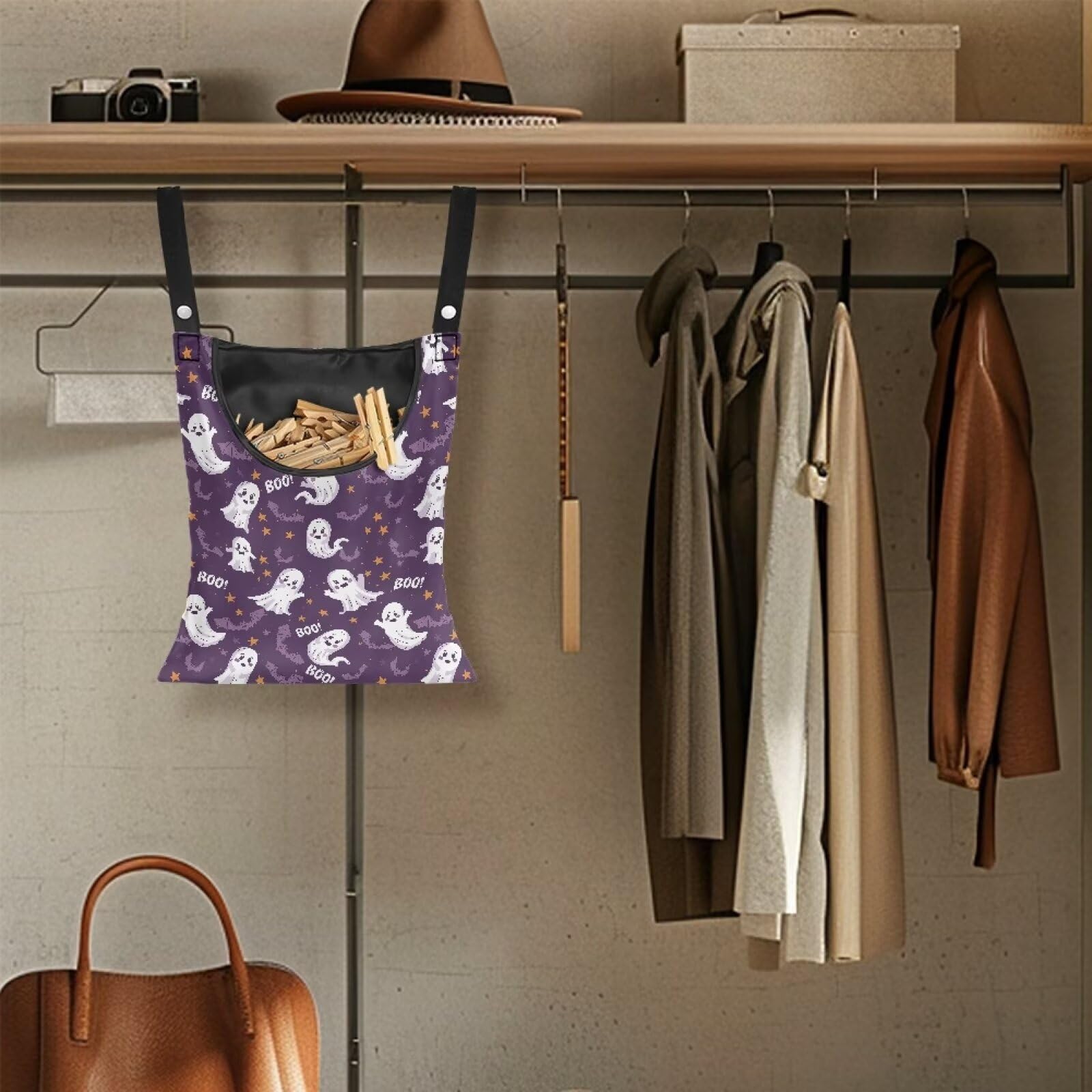 Cute Ghost Clothespin Storage Hanger Bags Laundry Clothespin Bag with a Large Opening