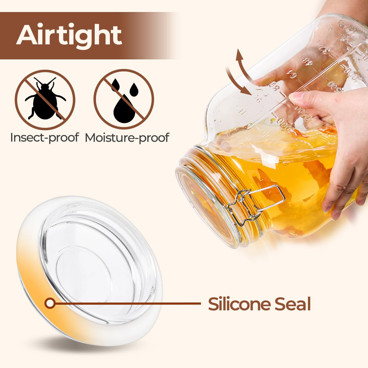 Large Square Glass Jars with Airtight Lid 1 Gallon 2 Pack Wide Mouth (2 Count)