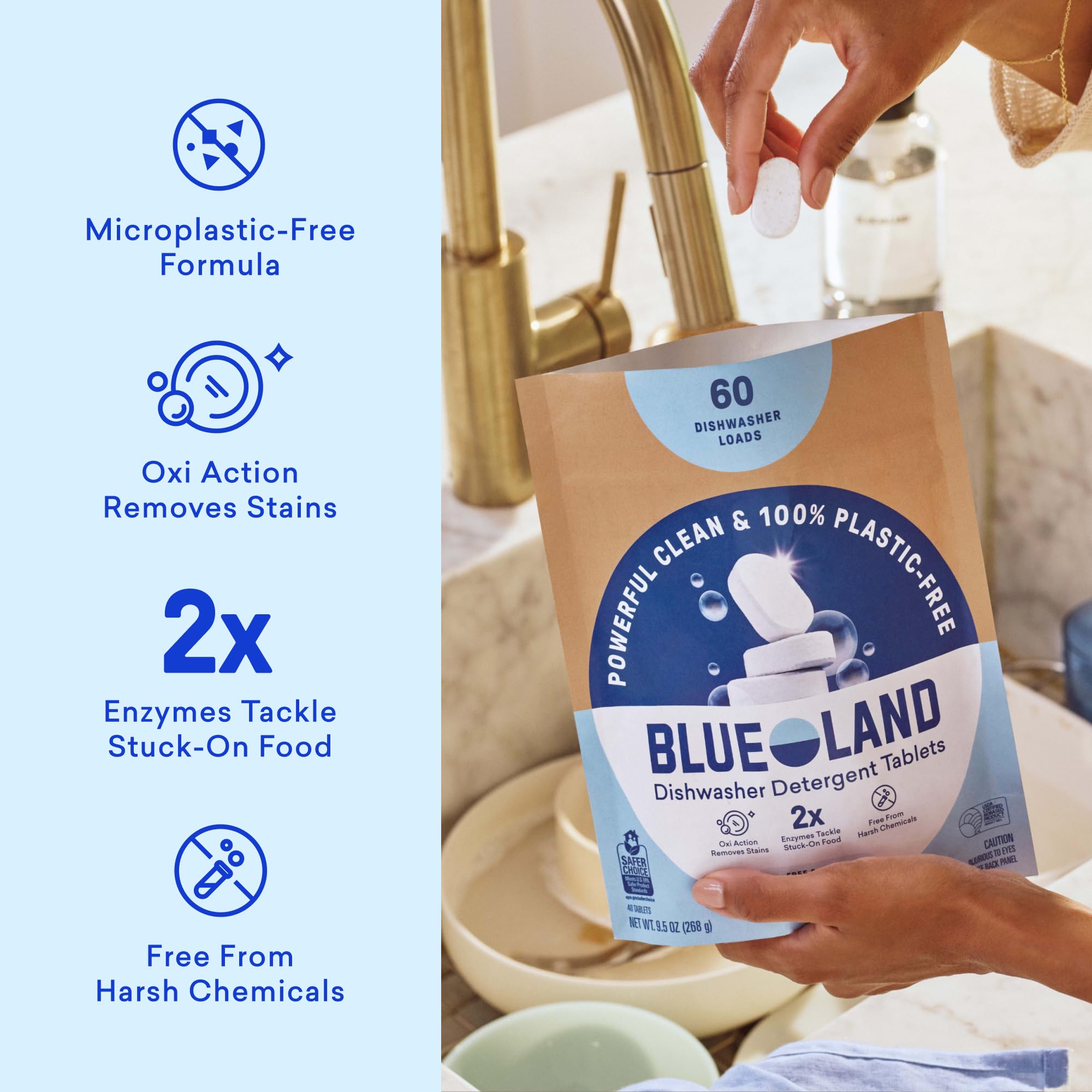 100% Plastic Free Dishwasher Detergent Tablets Set (60 Count)
