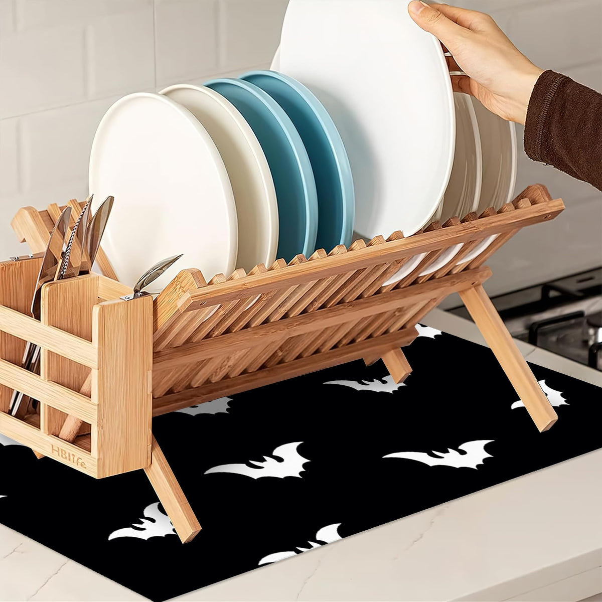 Halloween Black White Dish Drying Mats 18x24 Inch