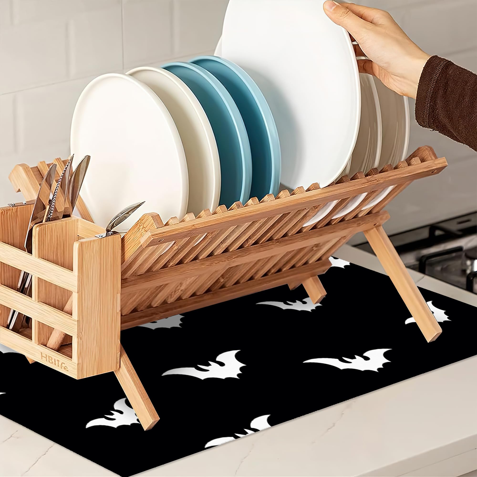 Halloween Black White Dish Drying Mats 18x24 Inch