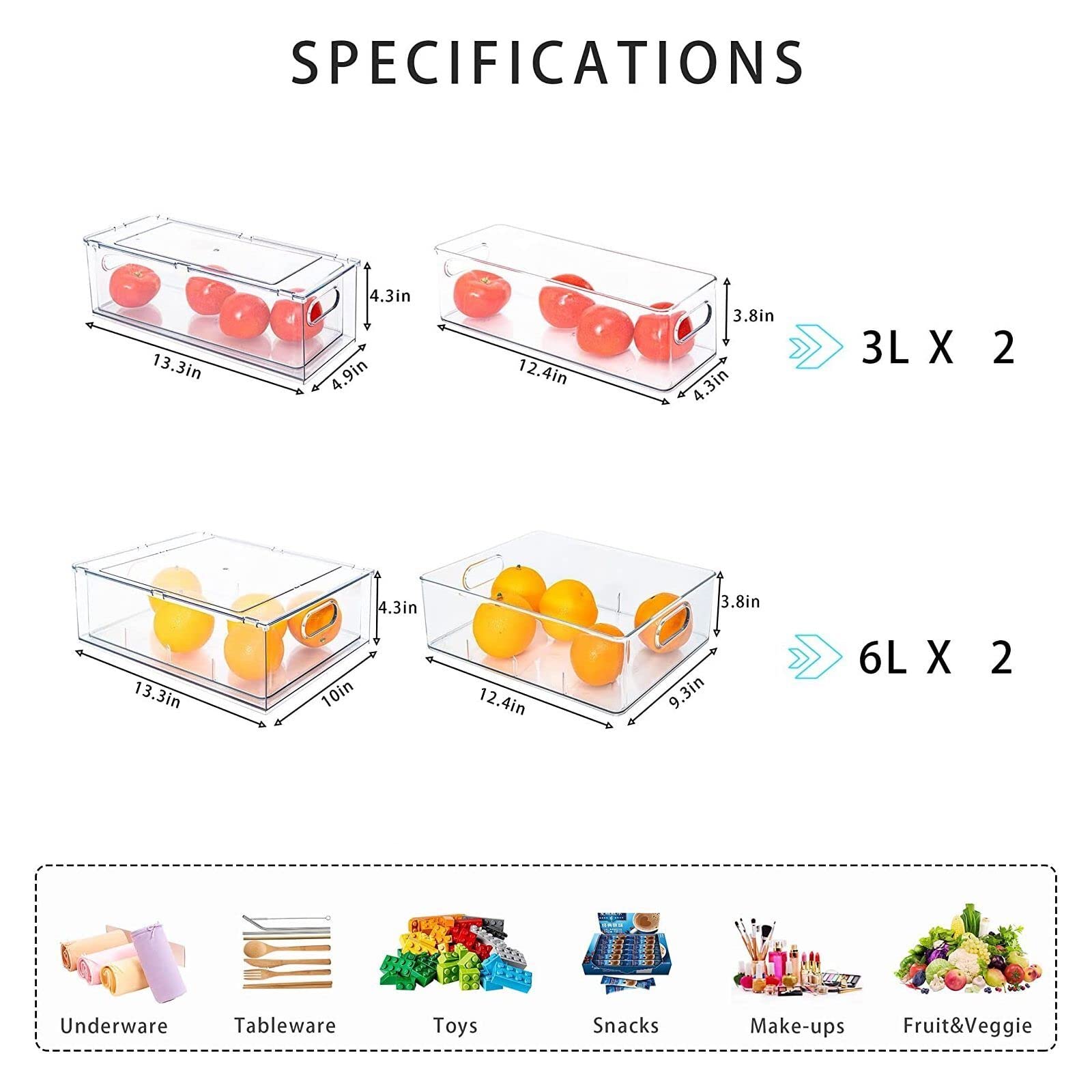 4 pack Stackable Refrigerator Organizer Bins Pull (4 Count)