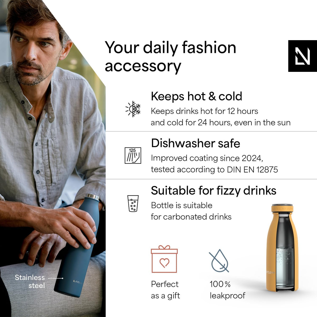 Stainless Steel Insulated Water Bottle 12oz 17oz 25oz 34oz 51oz