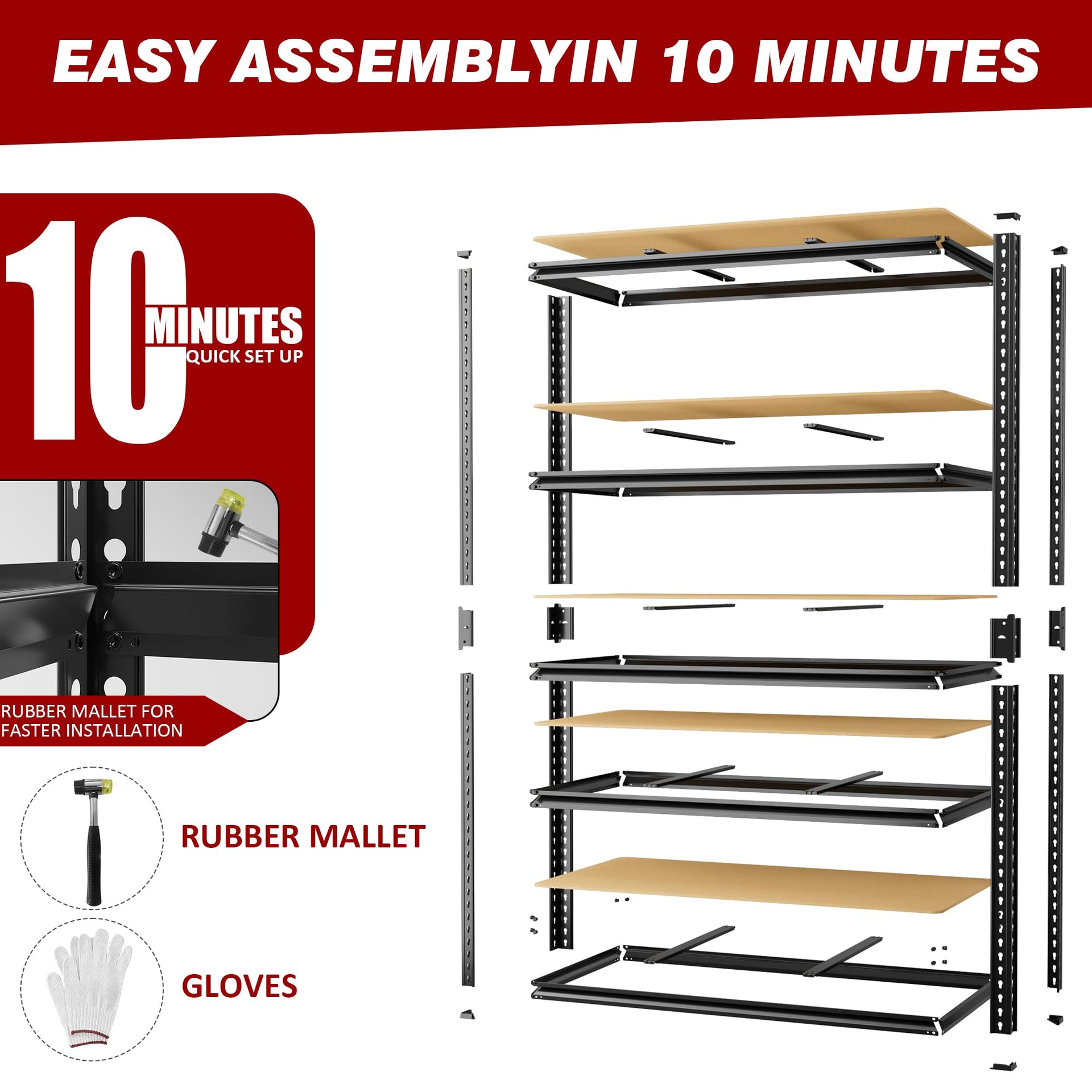 48" W Garage Shelving Storage Shelves 5 Tier Heavy Duty Shelving