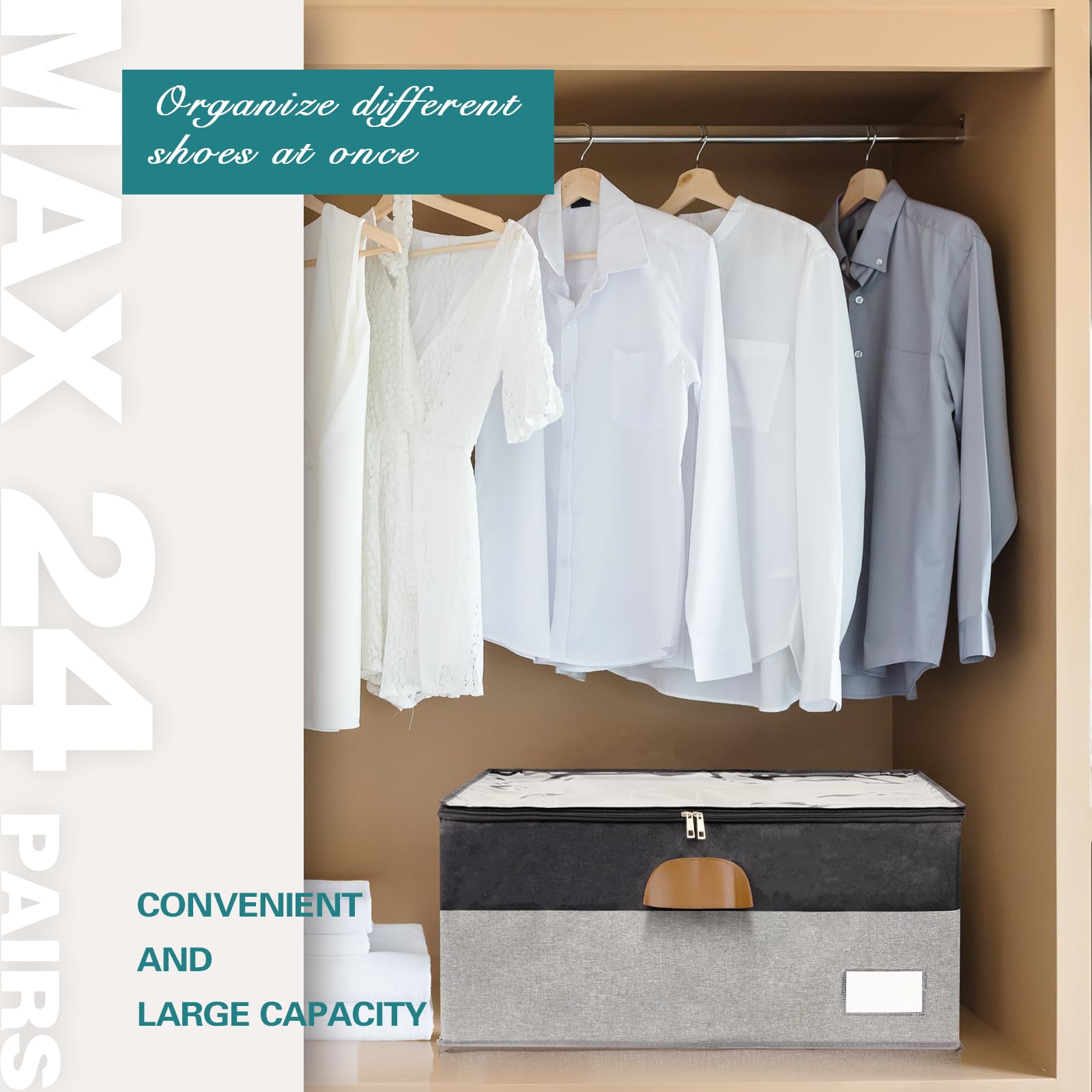 1 Pack Shoe Organizer for Closet Foldable Storage Box with Clear Cover