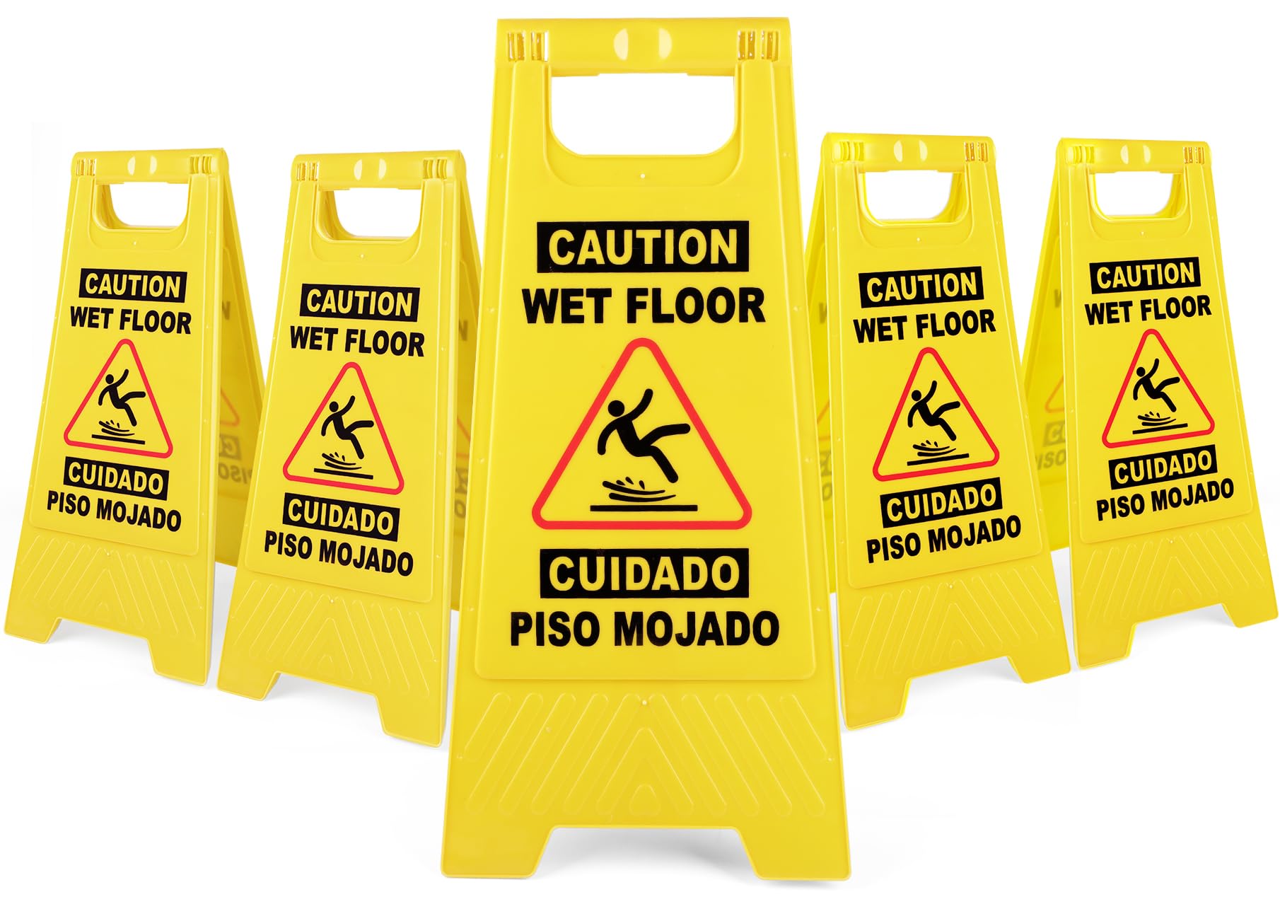 5 Pack 24 IN Caution Wet Floor Sign Bilingual Foldable Safety Sign (5 Count)