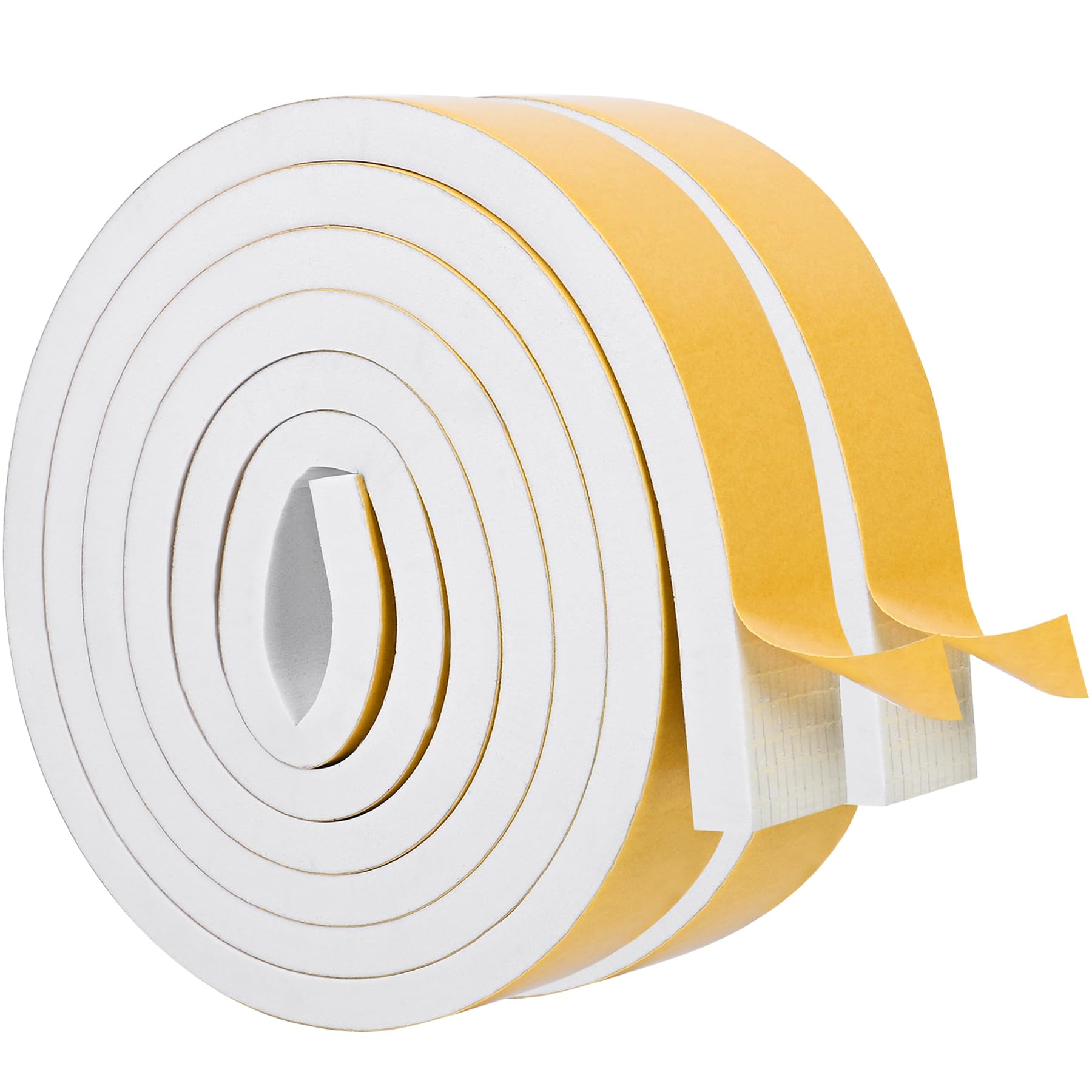 White Door Window Weather Stripping Self Adhesive Foam Tape High Density Foam Sealing Strip Window Insulation Weatherproof Gasket Tape 1" Wide X 1 (33 Foot)