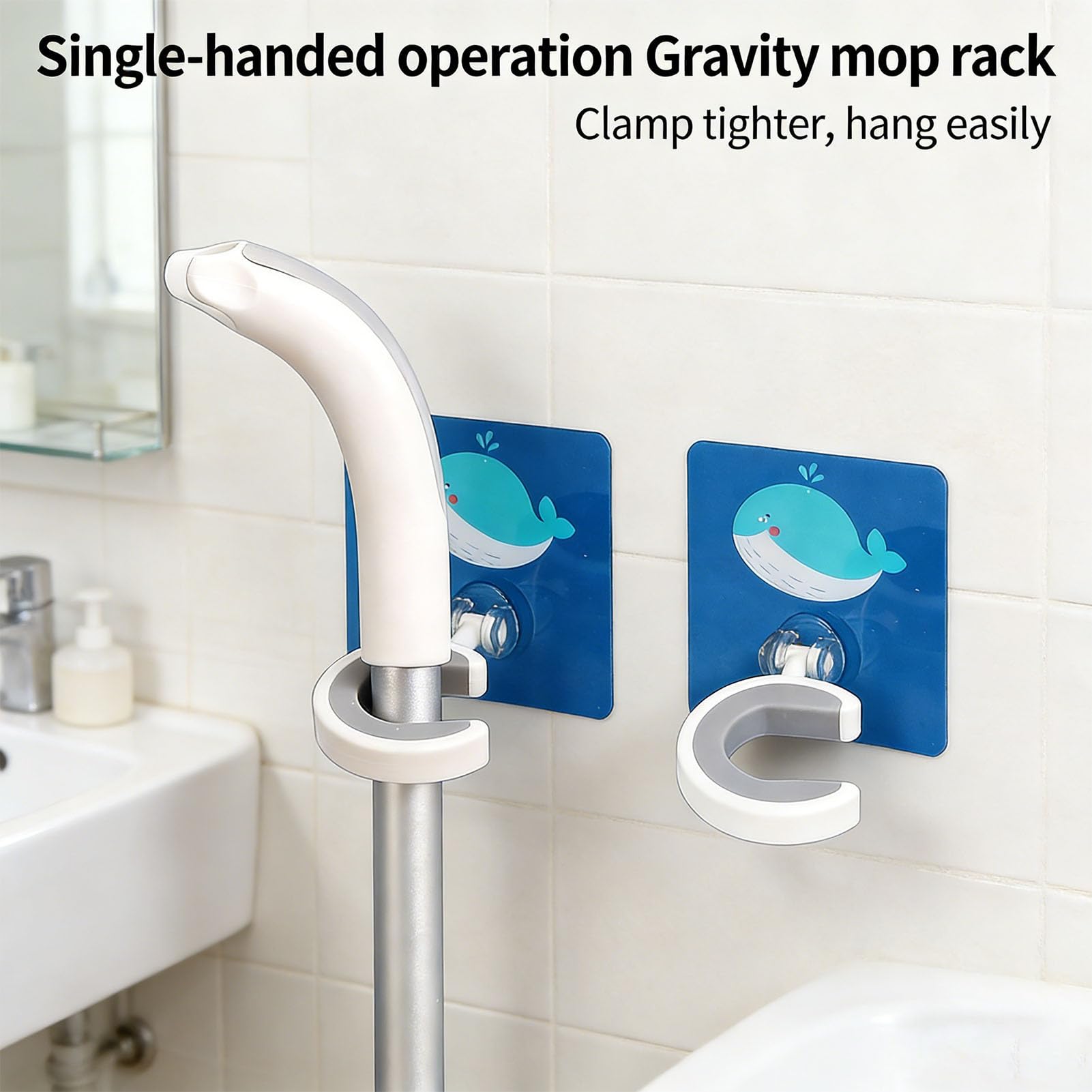Mop Hook Wall Mount Broom Holder Adhesive No Drill Duty for Kitchen Bathroom Laundry Room Storage Space Saving