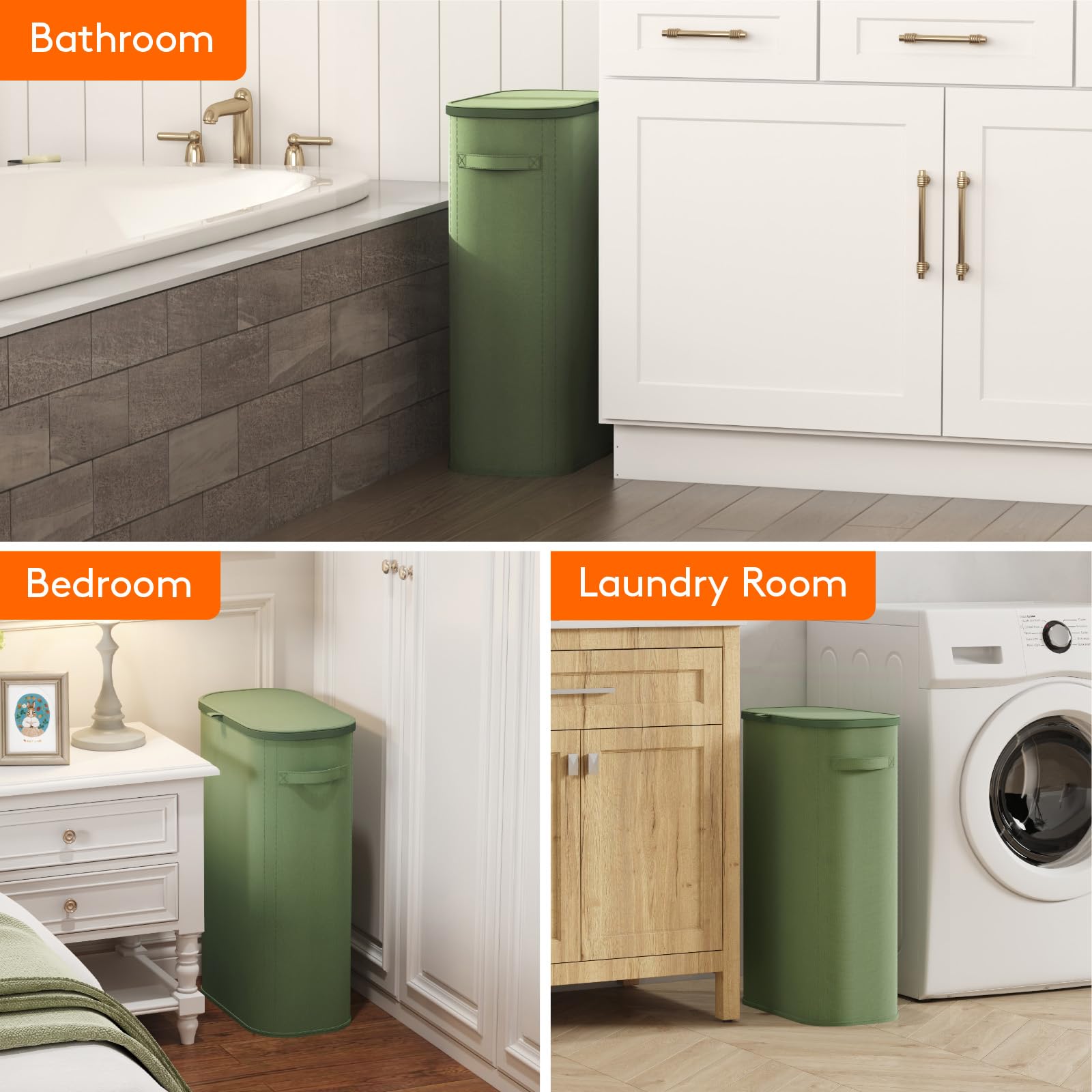 Slim Laundry Basket with Lid and Removable Bag