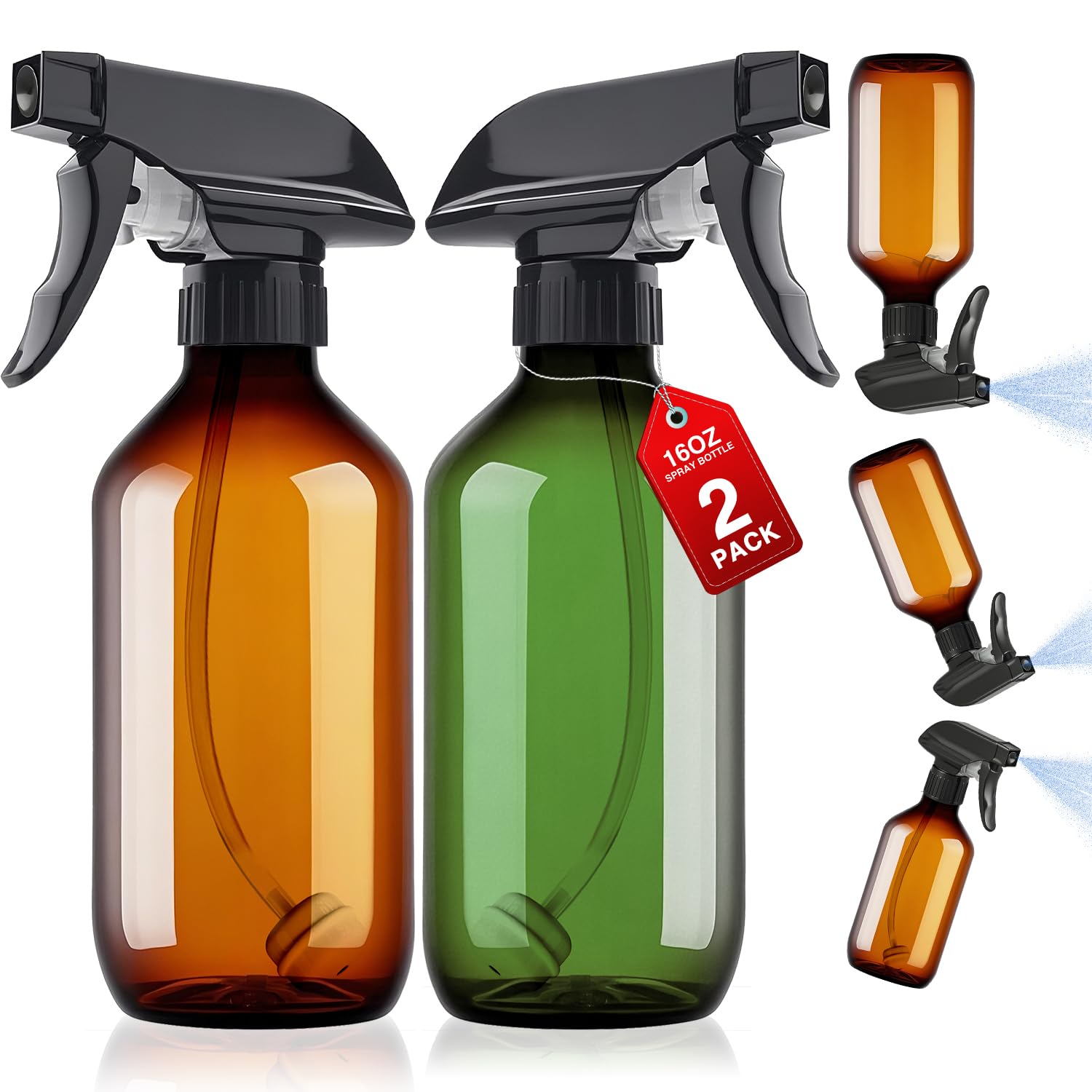 Plastic Spray Bottles 2pcs 16oz Small Bottle for Cleaning Green & Brown (2 Count)