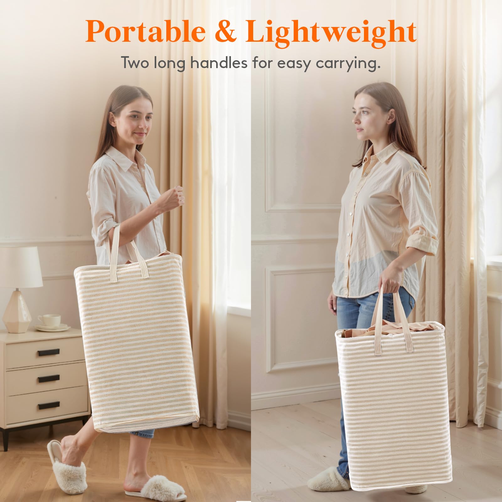 75L Large Collapsible Laundry Basket with Extended Handles