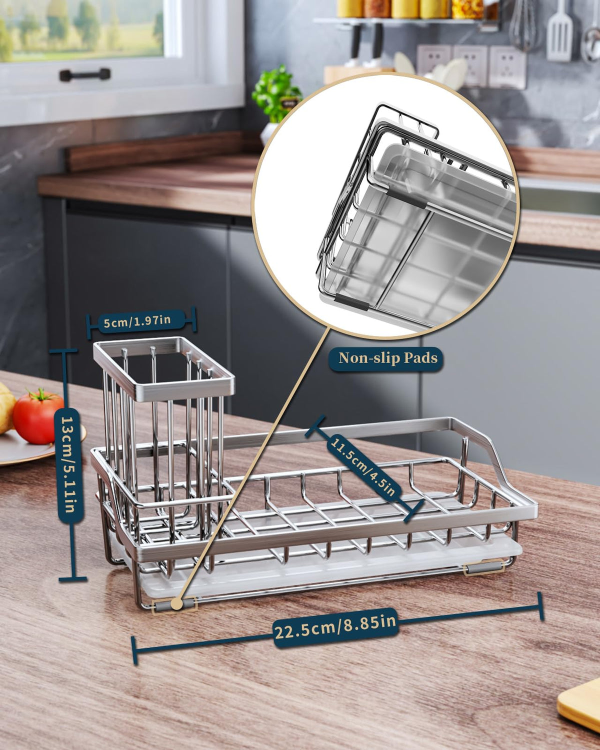 Sink Caddy Kitchen Sponge Holder with Dish Brush Holder