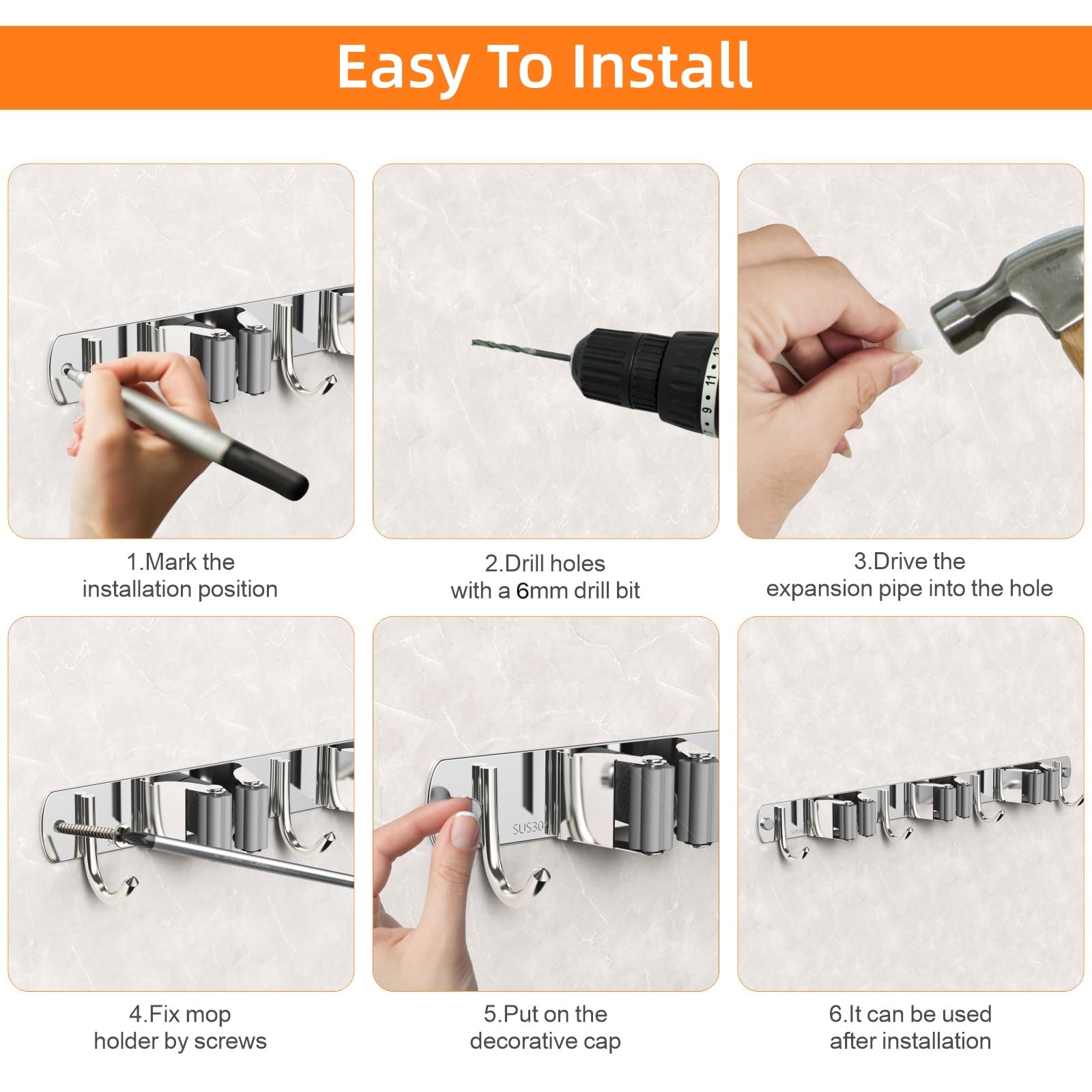 Mop and Broom Holder Wall Mount