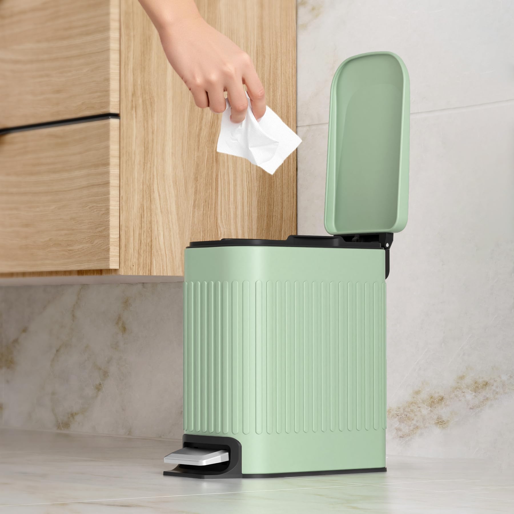 Slim Bathroom Trash Can with Lid Soft Close & Pedal