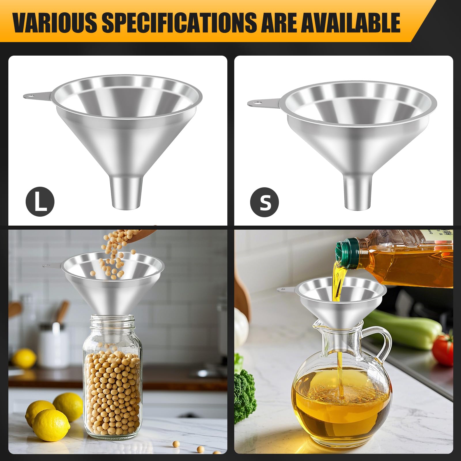3 Pack Stainless Steel Kitchen Funnel Set (3 Count)