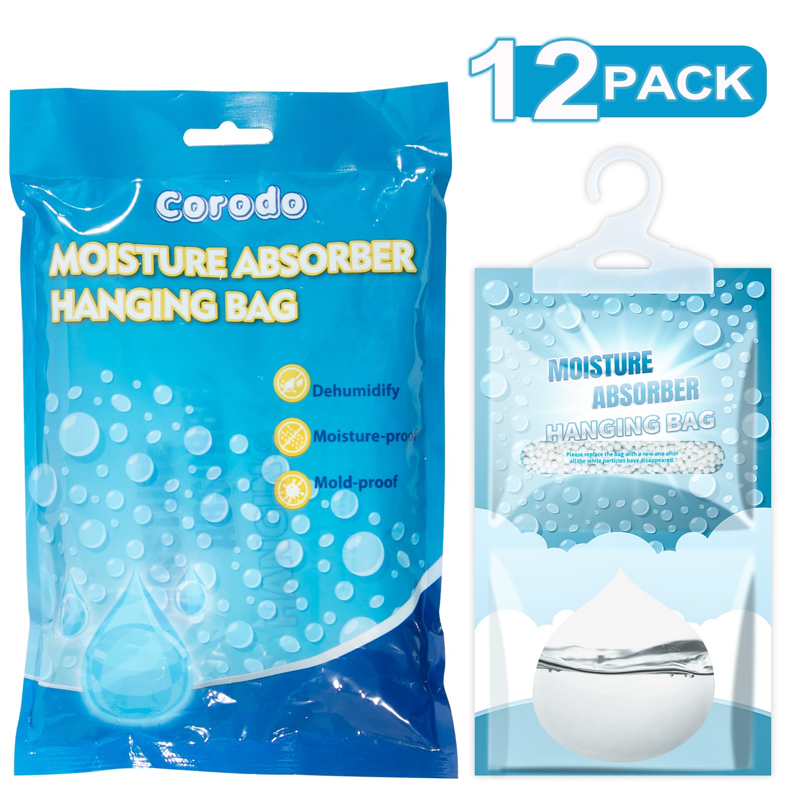 12 Pack Hanging Closet Dehumidifier Bags Moisture Absorbers for Cars (12 Count)