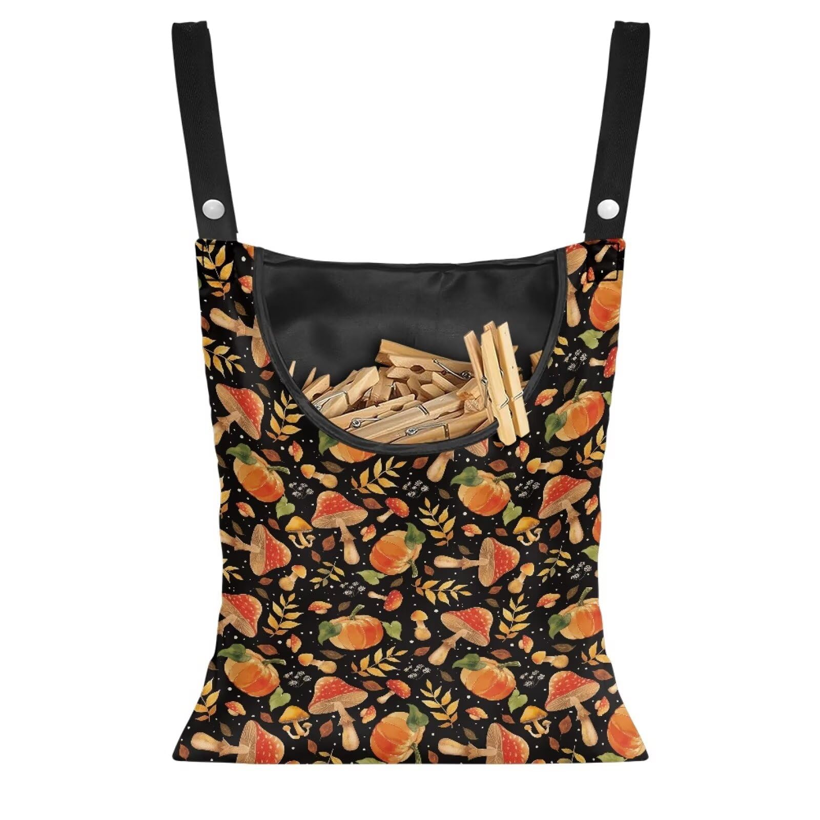 Orange Mushroom Clothespin Storage Hanger Bags Pumkpin Laundry Clothespin Bag with Large Opening