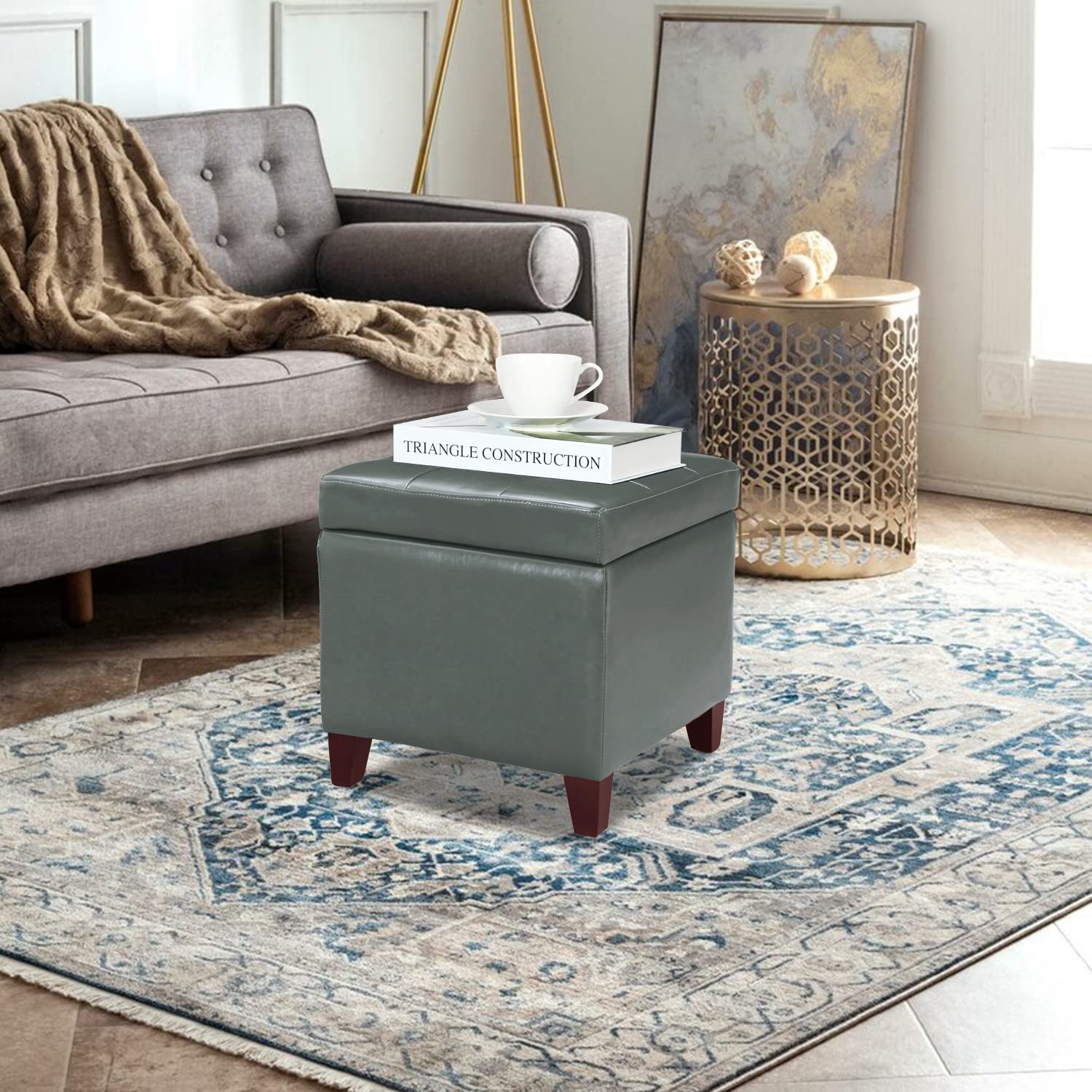 18" Square Storage Ottoman with Hinged Lid