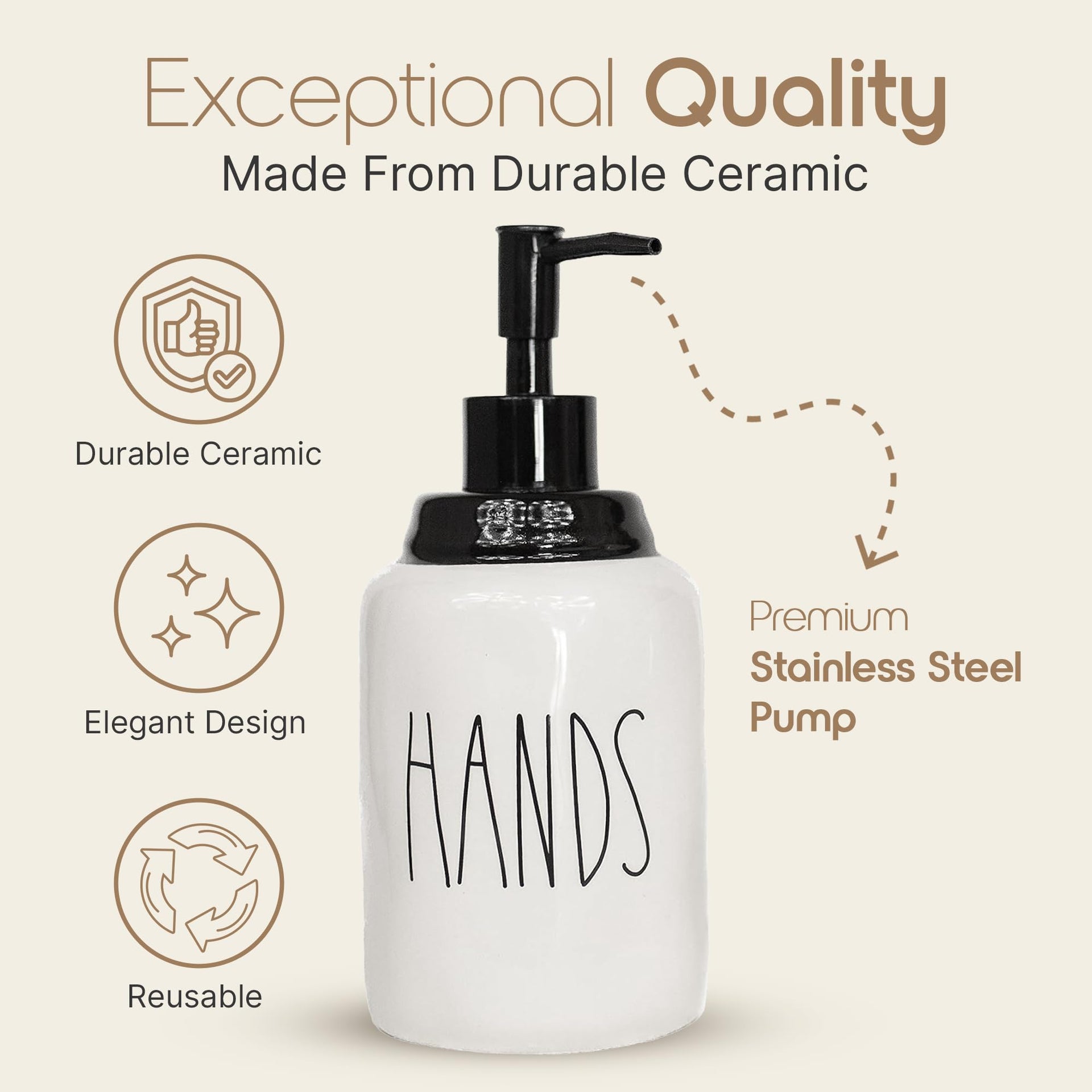 Modern Farmhouse Ceramic Dishes and Hands Soap Dispenser Set for Kitchen (2 Count)
