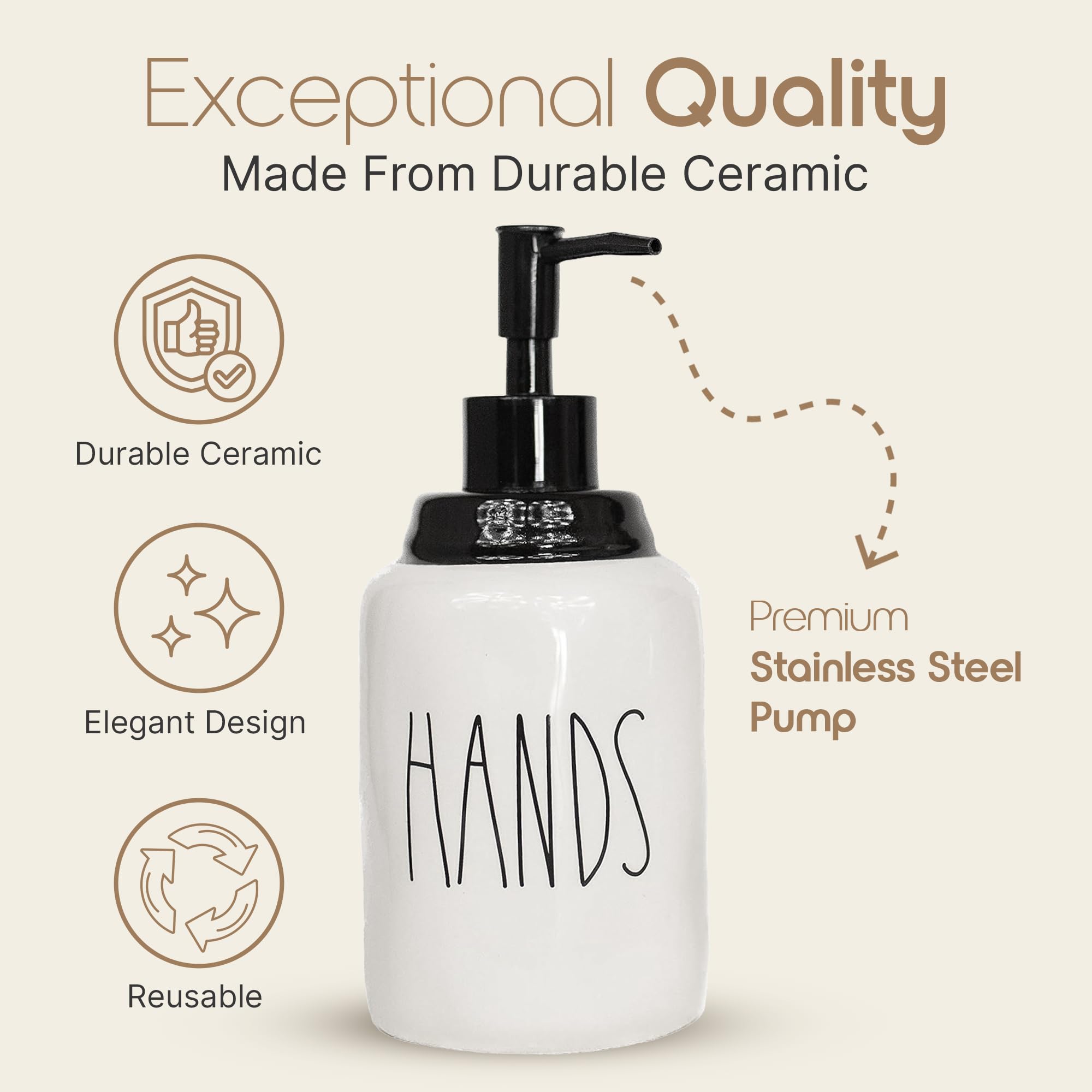 Modern Farmhouse Ceramic Dishes and Hands Soap Dispenser Set for Kitchen (2 Count)