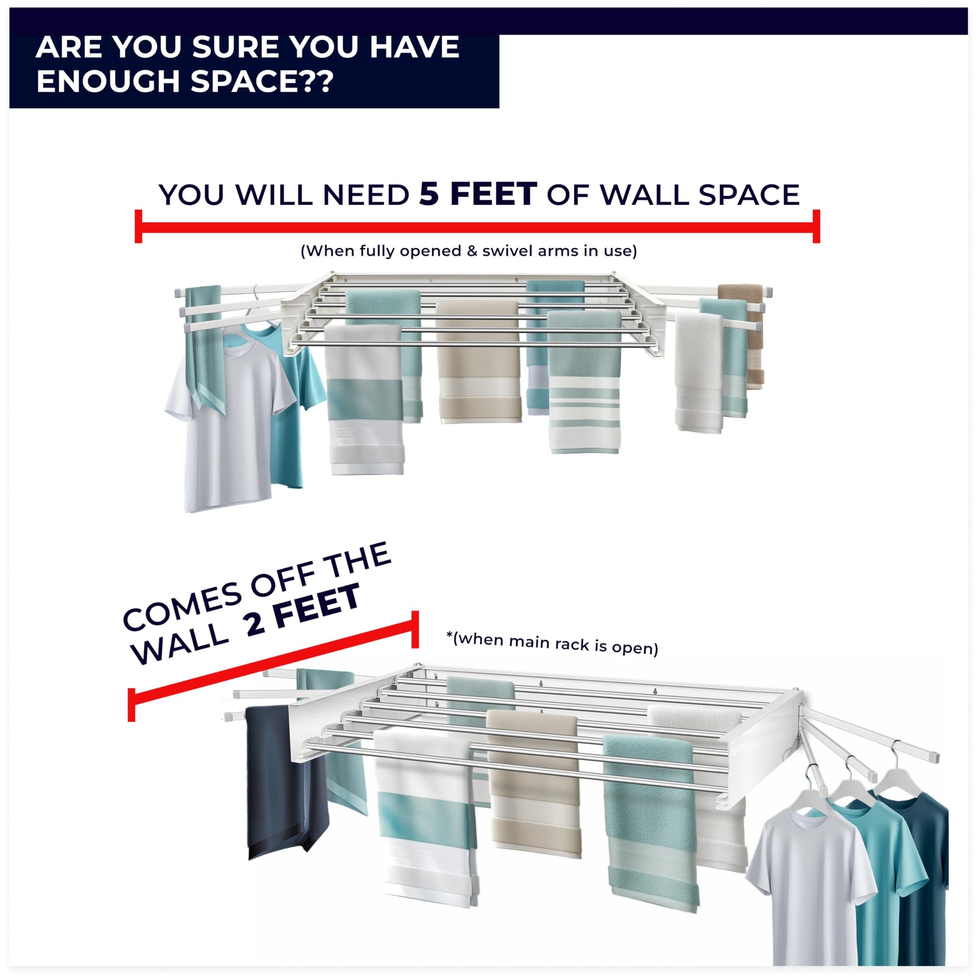 Wall Mounted Clothes Drying Rack Foldable w