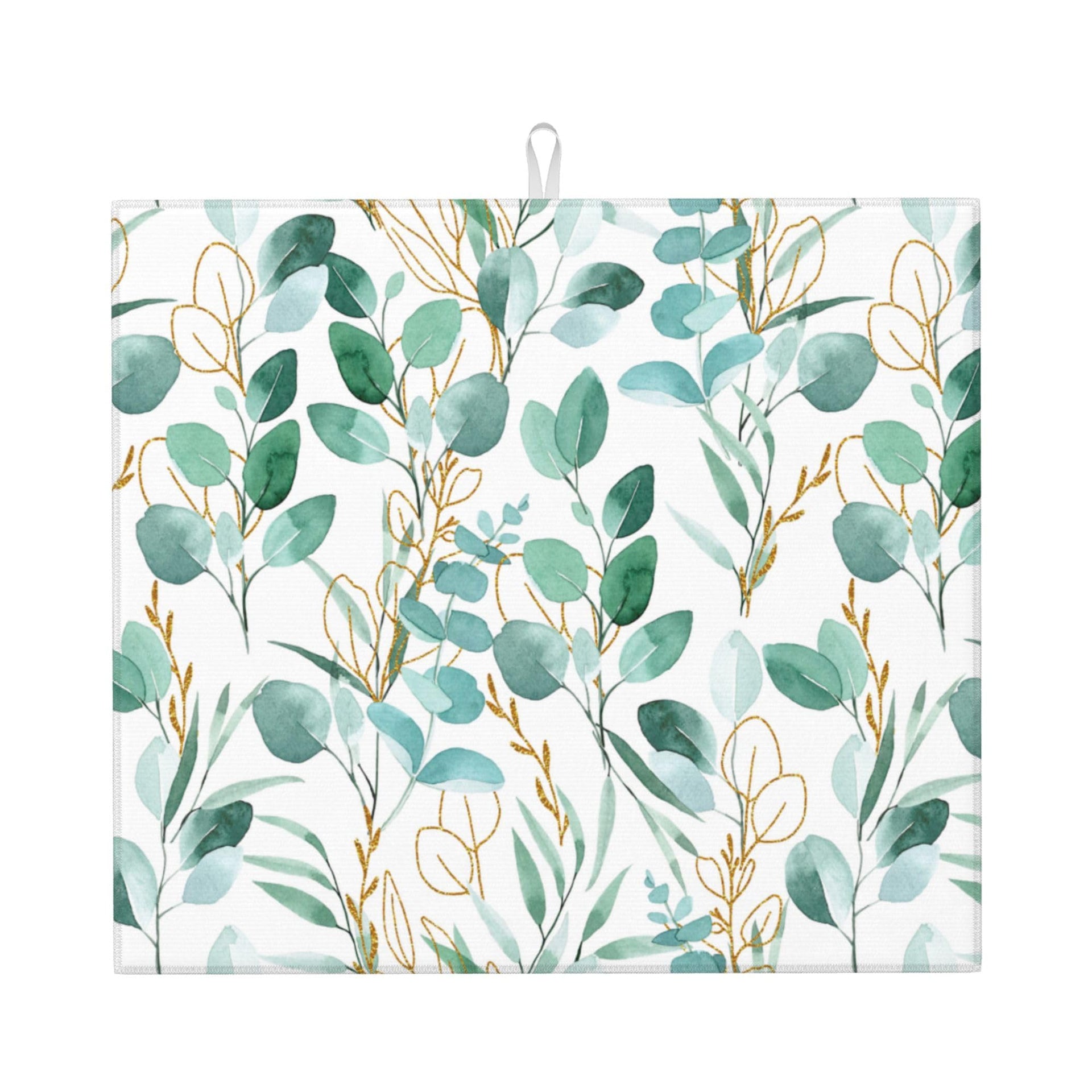 Sage Green Leaves Dish Drying Mat for Kitchen Counter 16"x18"