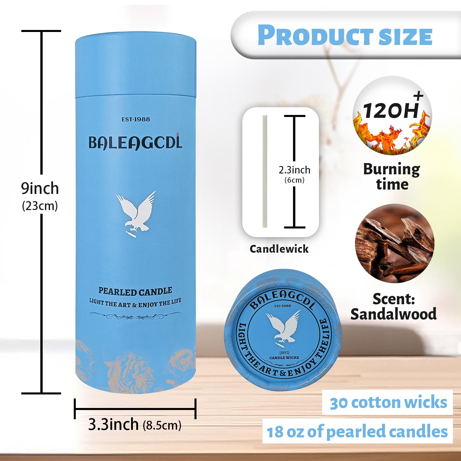 Sandalwood Scented Black Pearled Candle 18oz Luxury Sand Candle Granulated Wax (18 Ounce)