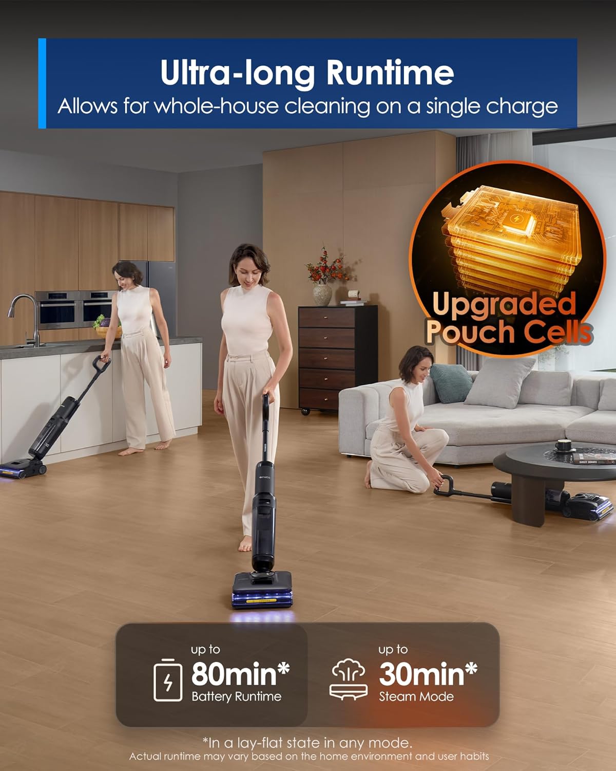 Tineco Floor One S7 Stretch Steam Cordless Wet Dry Vacuum Steam Mop All-in-One, 320℉ HyperSteam, 180° Lay-Flat, Anti-Tangle Design, FlashDry Self-Cleaning, Up to 80 Min Runtime - ModHome Supplies