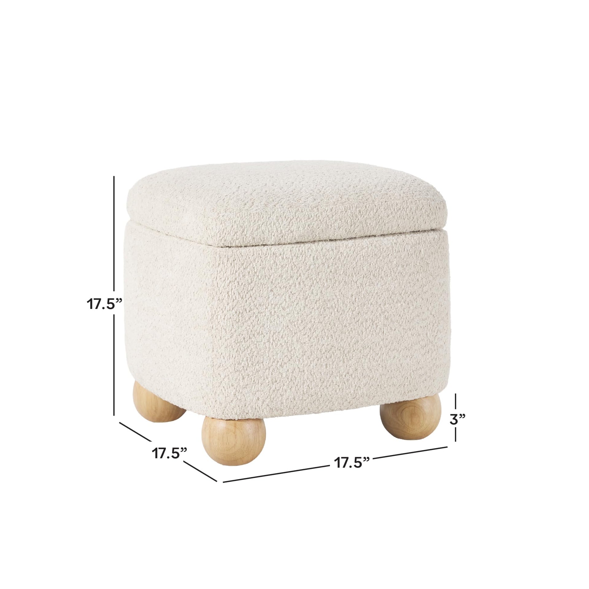 Linley Contemporary Small Storage Bouclé Ottoman with Wood Legs