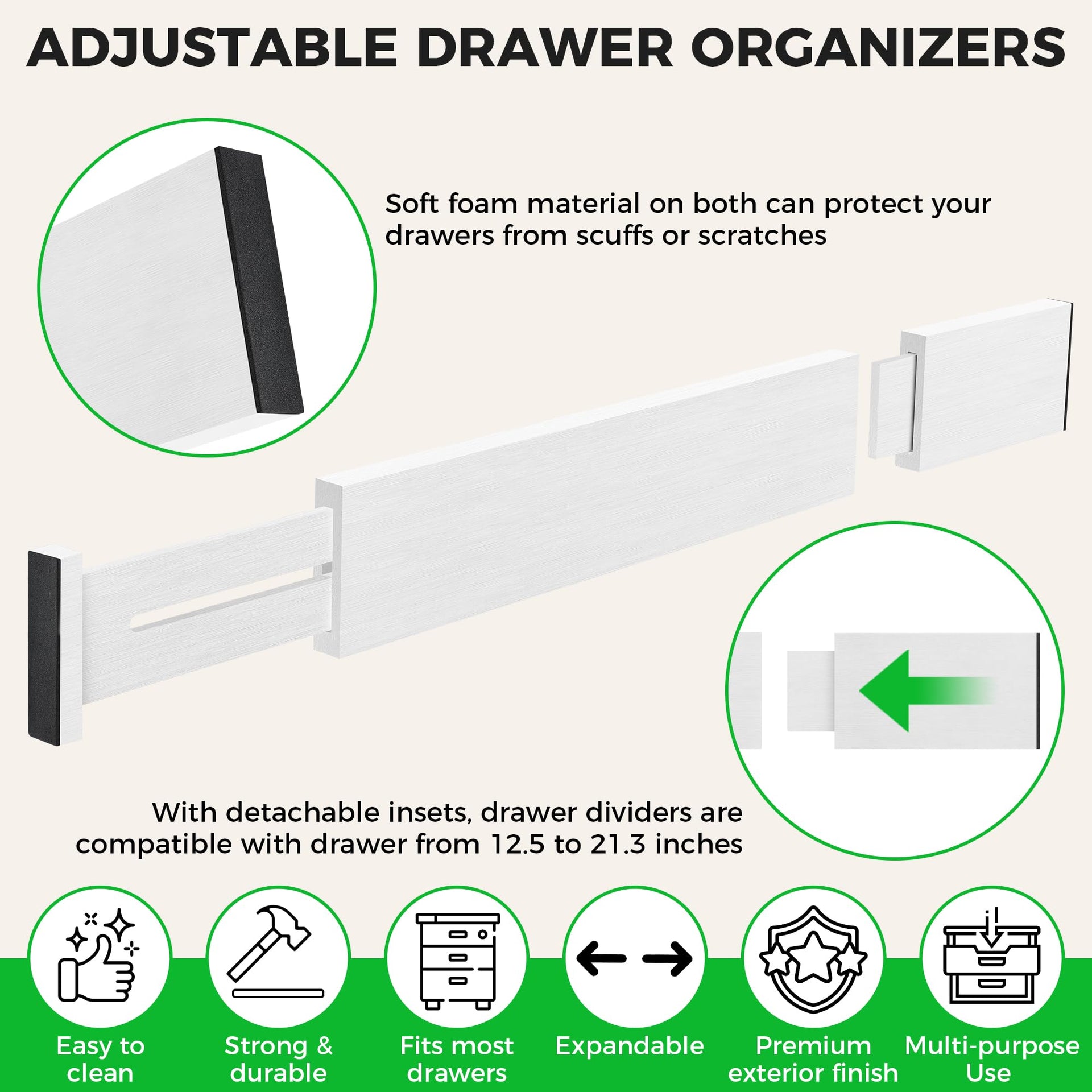 4 Pack Bamboo Drawer Dividers Organizer with Inserts 2.6'' High (4 Count)